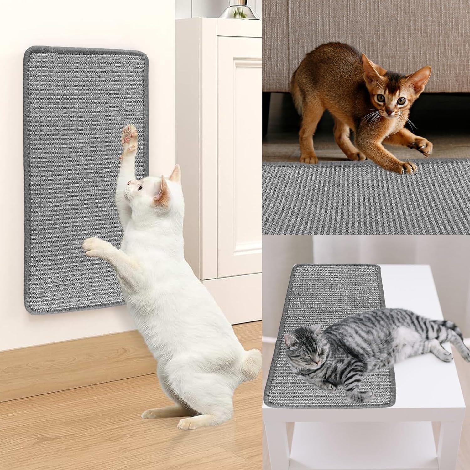 DAJAVE Pack of 3 Cat Scratching Mat, Siasl Scratching Mat, Cat Scratching Mat, 50 &times; 25 Cm, Sisal Carpet, Cats Grey Cat Scratching Mat for Cats, Protects Carpets and Sofas image number 4