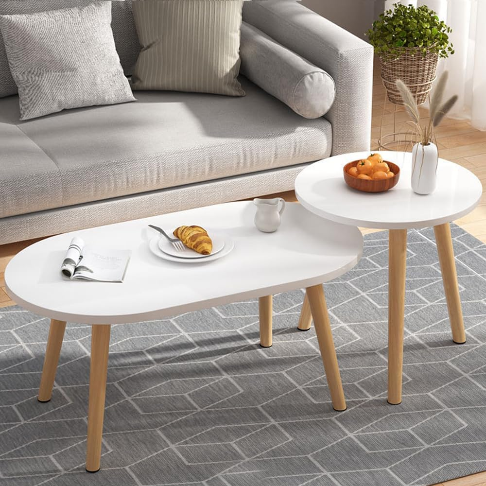 Fohouse Nesting Coffee Table Set of 2, Nesting Tables Set Coffee Tables End Tables Living Room Stacking Side Wooden Tables, Bedroom Apartment Modern Industrial Simple Nightstand (B)