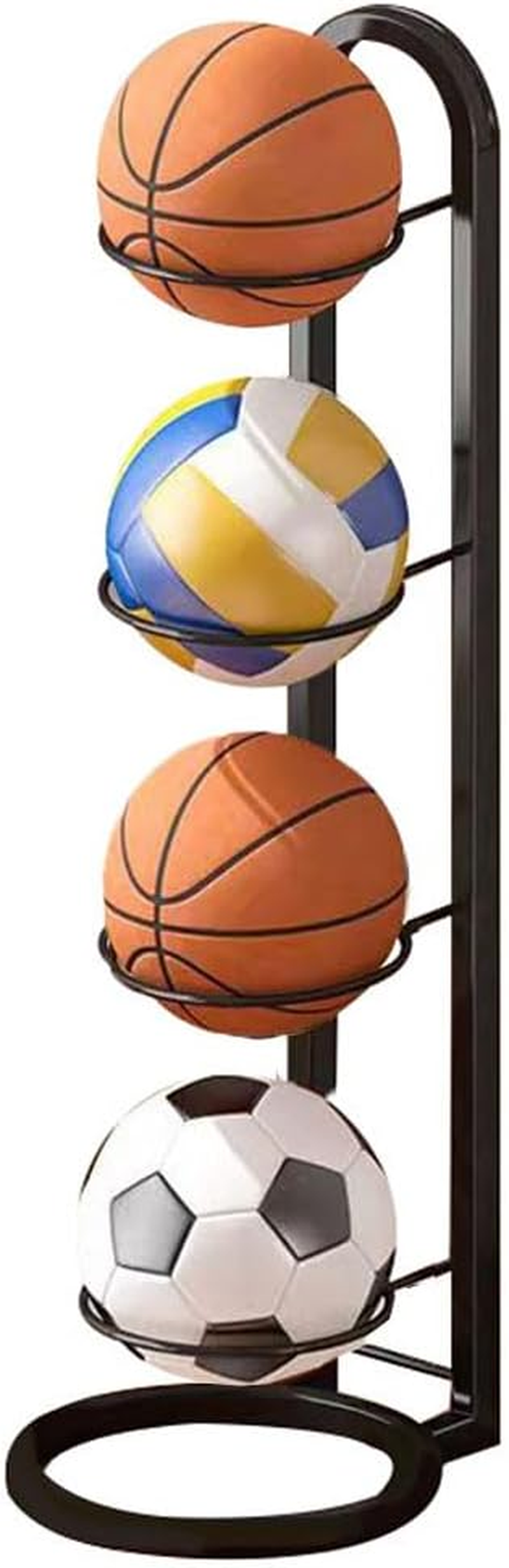 4-Tier Vertical Ball Rack, Folding Soccer Ball Storage Rack Holder, Vertical Ball Rack for Basketball, Movable Ball Sports Equipment Storage Rack,Removable,For Basketball, Volleyball, Rugby Storag