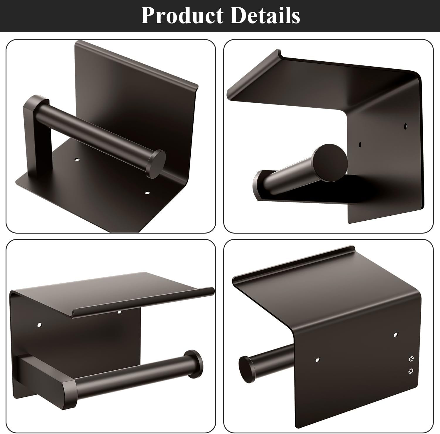 Tindbea Toilet Paper Holder with Phone Shelf + Towel Robe Hooks, Adhesive or Screw Wall Mounted Toilet Paper Roll Storage Dispenser, Stainless Steel Bathroom Tissue Roll Holder (Bronze) image number 6