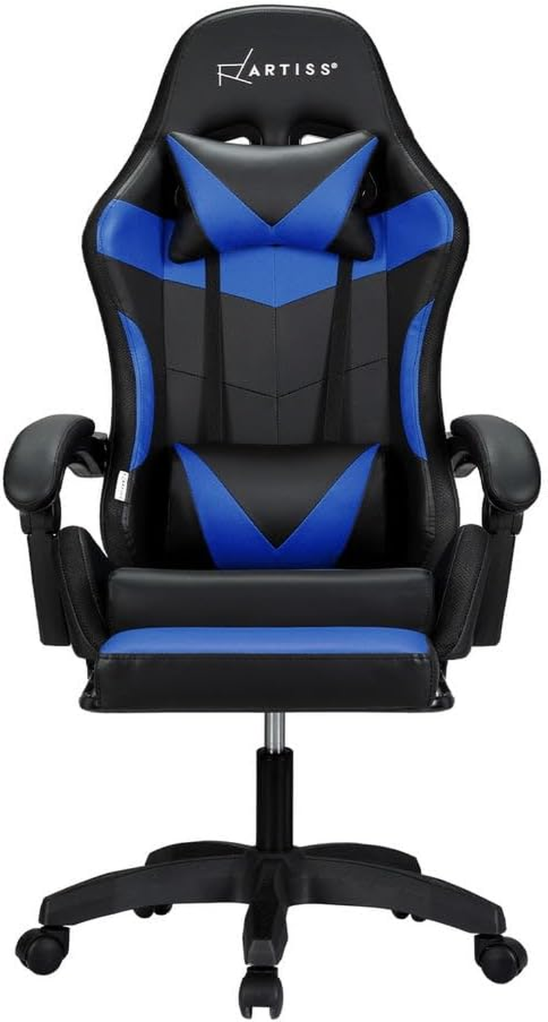 Artiss Massage Gaming Chair, PU Leather 6 Point 7 LED Ergonomic Office Computer Desk Recliner Chairs Armchair for Room Executive Home, with Retracted Footrest 360&deg; Rotatable Height Adjustment Blue image number 6