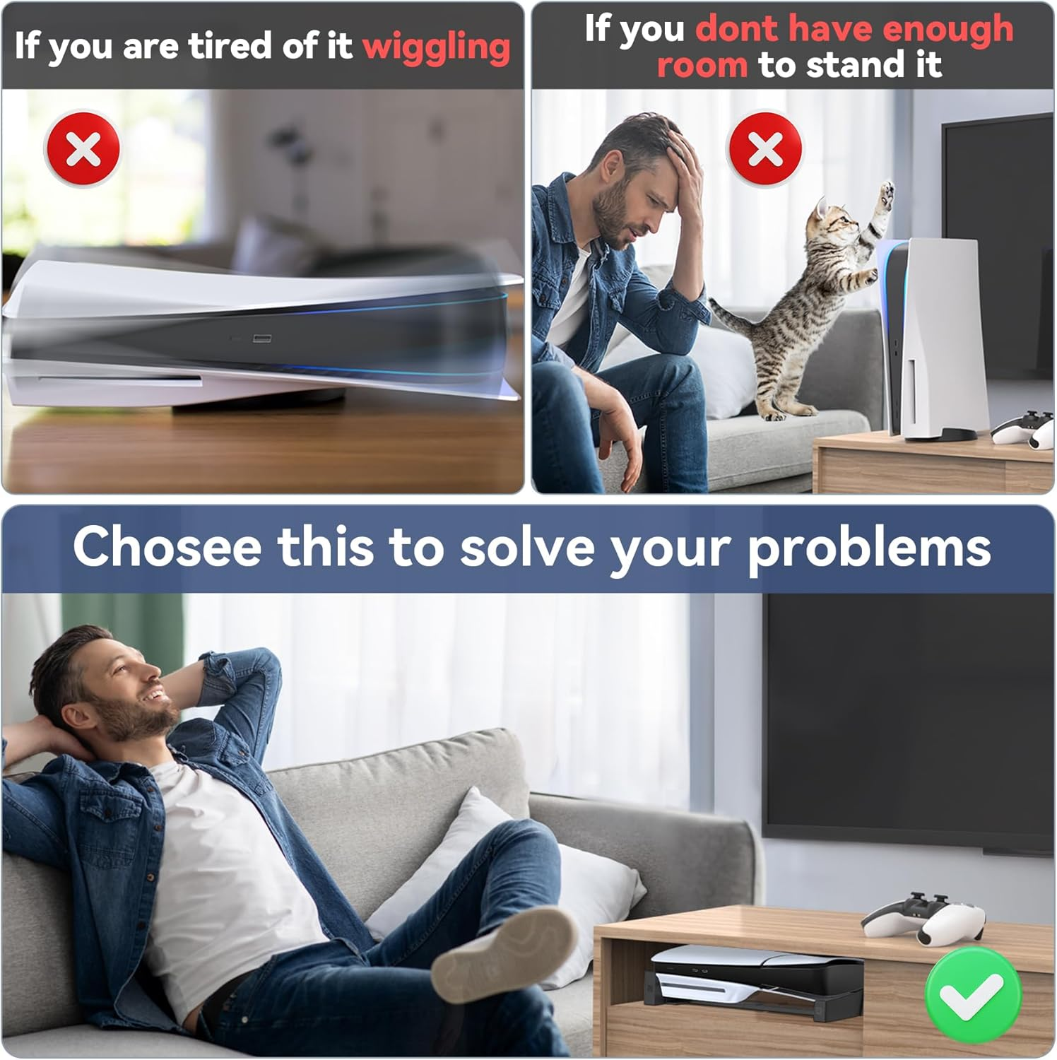 OIVO PS5 Horizontal Stand for Original/Slim/Pro Disc & Digital Console, Stable PS5 Accessories Base Stand with Upgraded Support Rods on Bottom & Scalable Design for PS 5 Console, Black