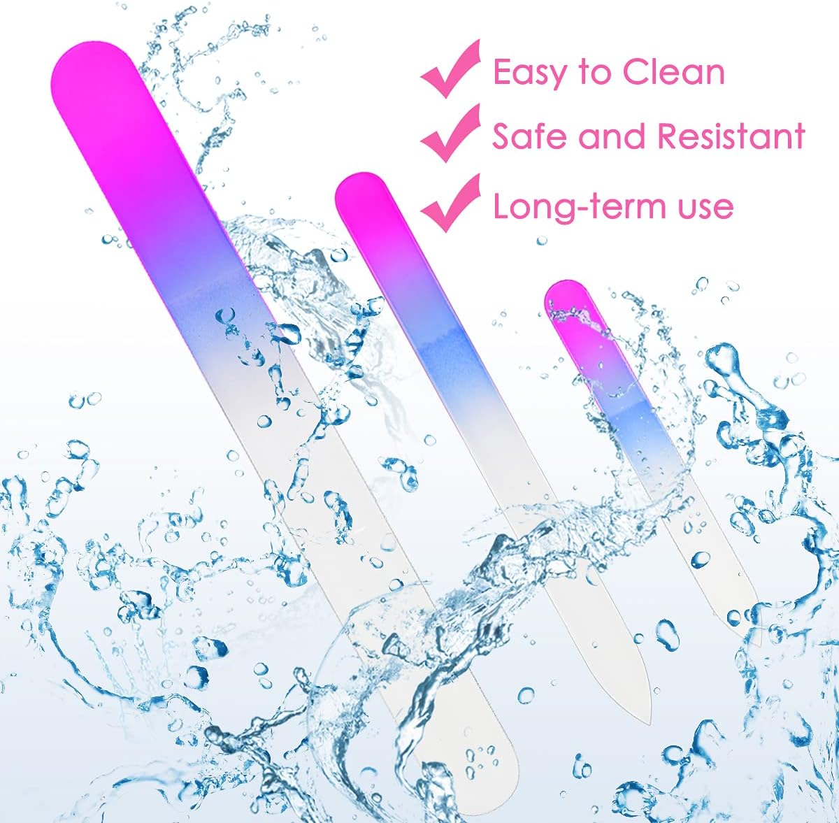 URAQT Premium Crystal Glass Nail File Set, 3 Piece Professional Nail Care Set, Double Sided Emery Board, Manicure Pedicure Tools, Nail Strengthener, Buffer - A-Grey image number 7