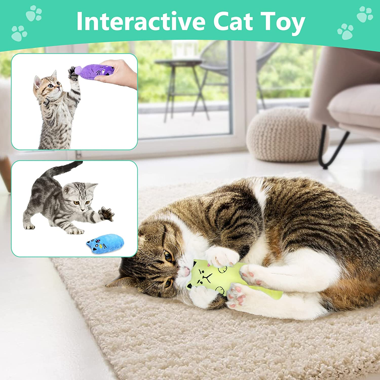 SCHITEC Catnip Toys, [4 PCS] Soft Plush Cat Nip Chew Toy for Indoor Cats, Interactive Kitten Pillow Kitty Teething Toy image number 6