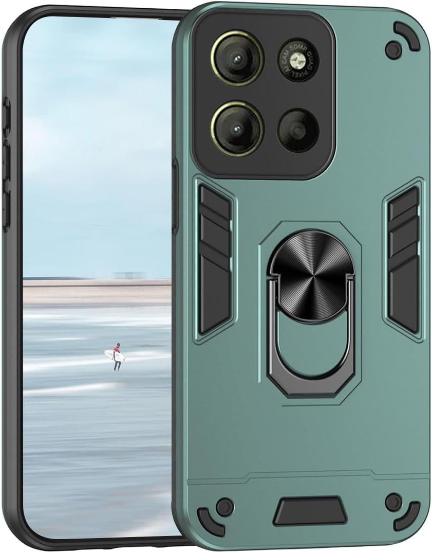 UPLAI Case for Motorola Moto G15 / Moto G15 Power, Ring Kickstand Military Grade Shockproof Protection Magnetic Armor Cover, Ultra Thin PC + TPU Bumper Durable Phone Case. Black