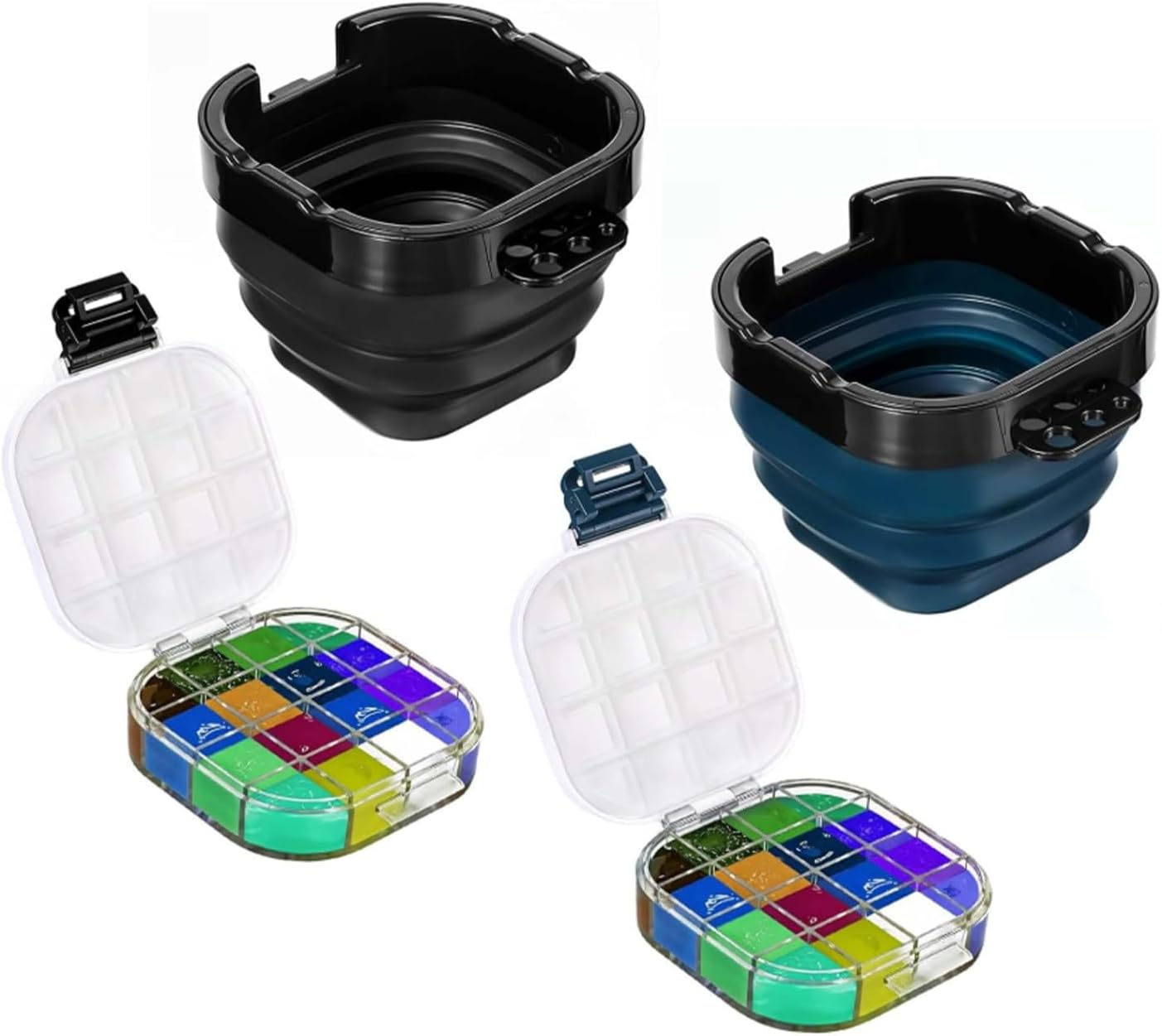2PCS Airtight Paints Saver Storage Palette Box, 16 Well Palette Box with Lid, Include Paint Brush Basin, Portable Paint Saver for Acrylic,Perfect for Gouache, Acrylic, Watercolor image number 2