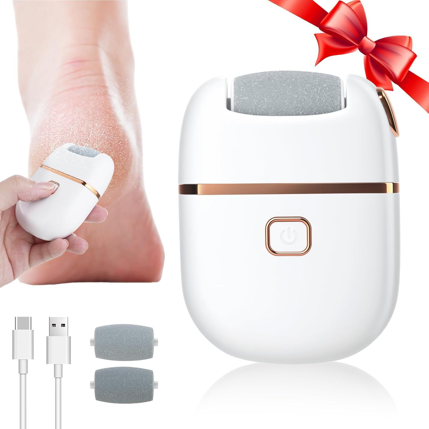 Aymxcls Electric Foot Callus Remover, Callus Remover for Feet, Rechargeable Pedicure Tools for Feet, USB Charging, 3 Grinding Head Replacement Set for Dead Hard Cracked Dry Skin - White image number 2