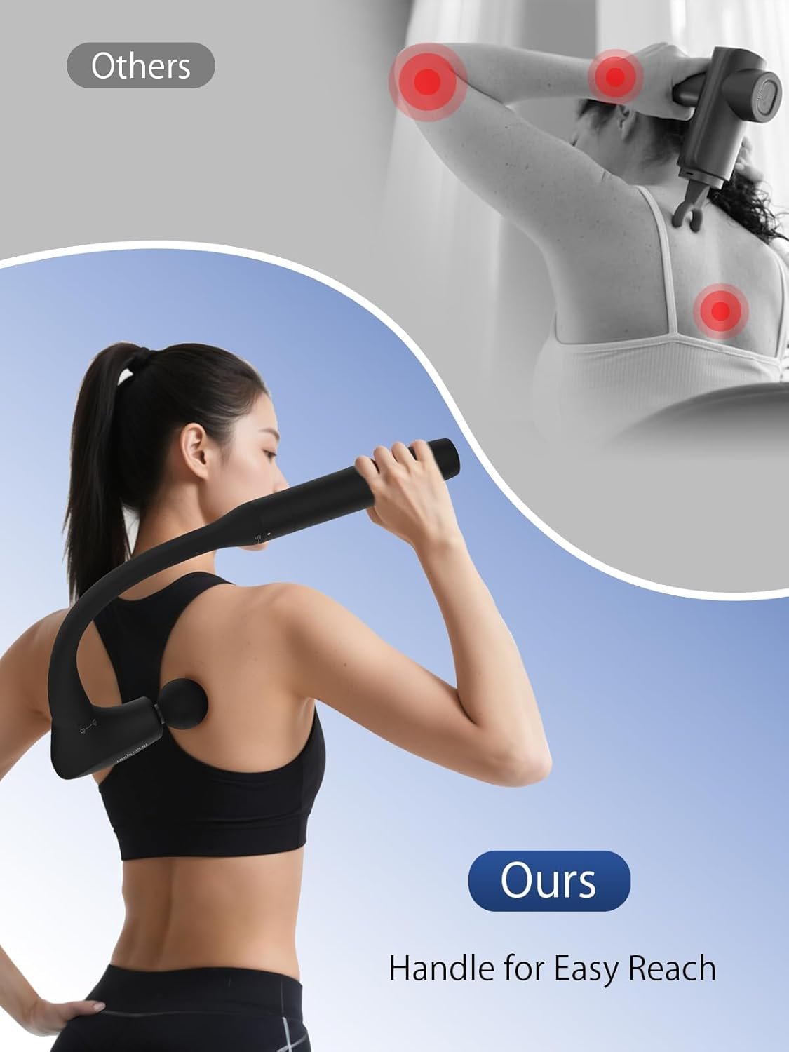 2-In-1 Convertible Massage Gun,Back Massager with Extended Handle,5 Speeds,Deep Tissue 10Mm Percussion,Type-C Charging,4 Heads,Massager for Back, Neck, Shoulder, Body,Gift image number 5