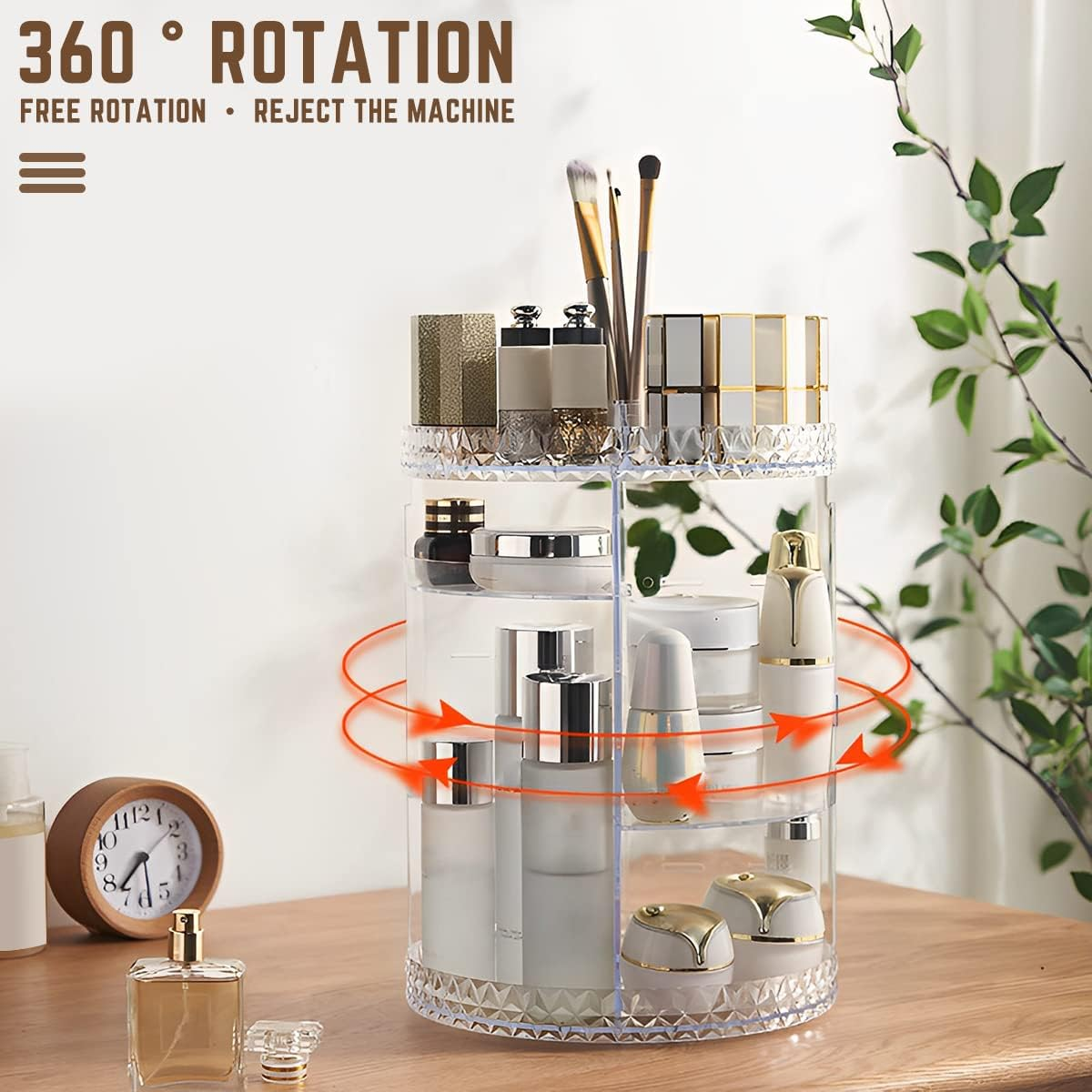 Rotating Makeup Organizer, Makeup Stand with 3 Tiers Compartment 360 Degree Small Rotating Makeup Organizer, Large Capacity Cosmetic Storage Display Box Clear (Transparent) image number 2