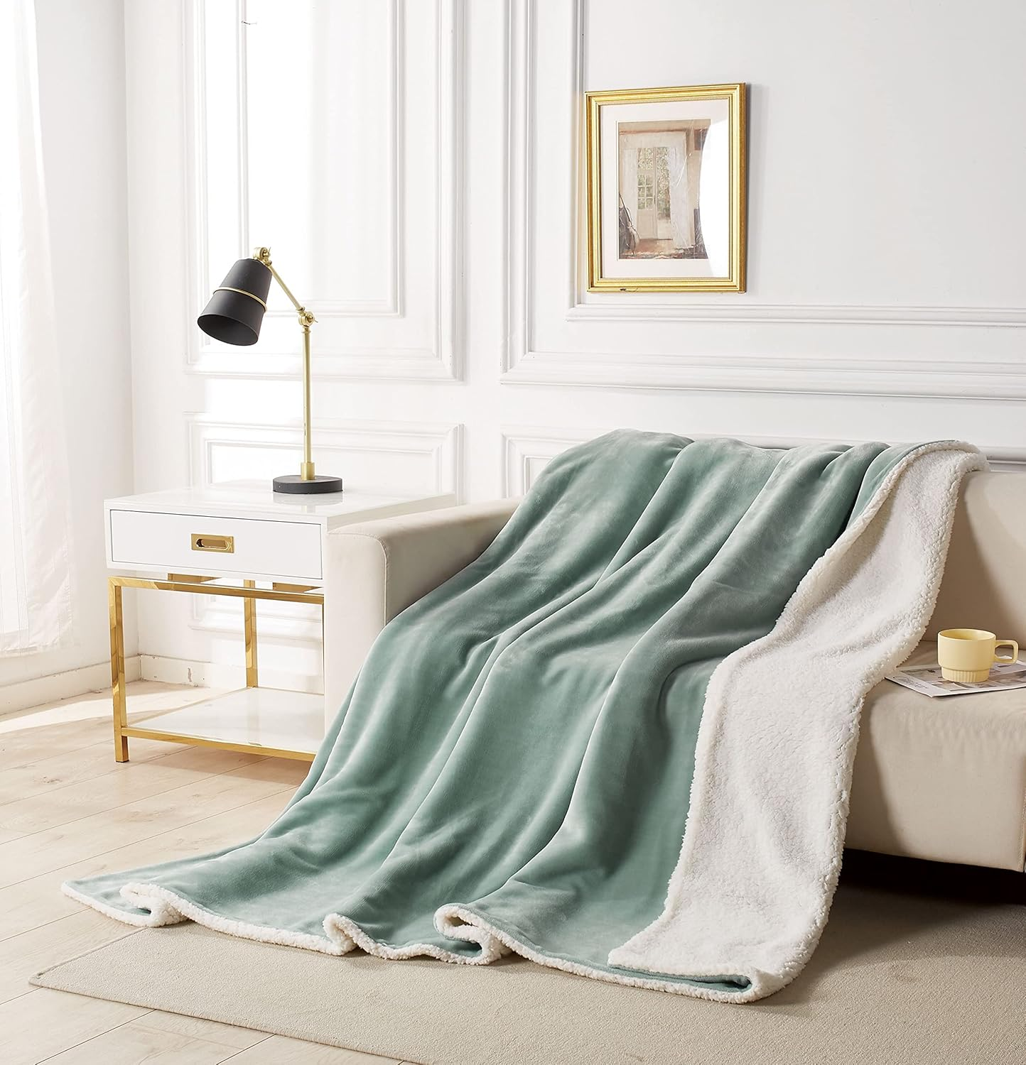 Gioia Casa 2-In-1 Teddy Sherpa Quilt Cover Set & Blanket with Matching Pillowcases - Ultra Soft, Comfy, Luxurious Versatile Quilt Cover Set with Zipper Closure (Sage Green, Double) image number 5