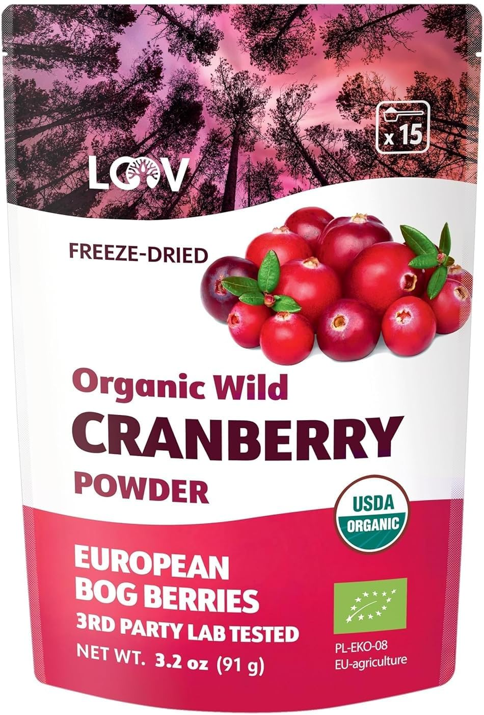 Wild Organic Freeze Dried Cranberry Powder, 3.2 Oz, 18-Day Supply, from Nordic Forests, Raw, No Added Sugar image number 3