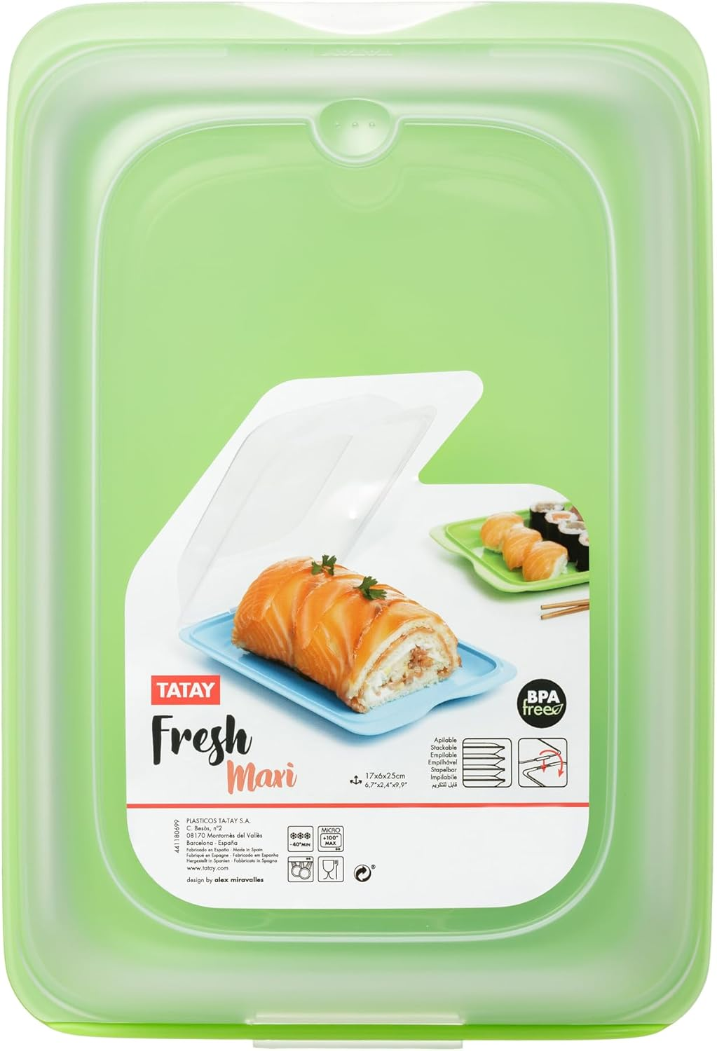 TATAY Cold Meat Containers for Fridge | Set of 3 Maxi | Fridge Storage | Removable Lid, Stackable | Microwave, Freezer and Dishwasher Safe | Bpa-Free, 17 X 6,2 X 25,2 Cm, Colour Lime image number 1