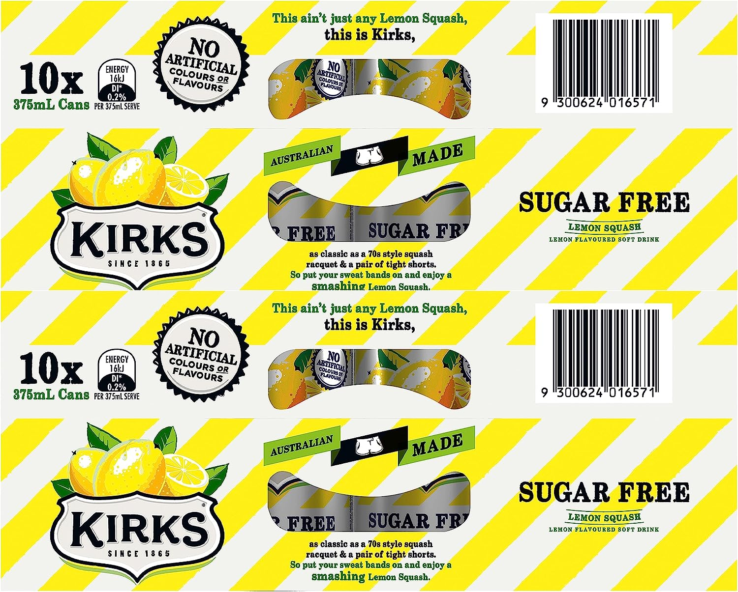 Kirks Lemon Squash Sugar Free Soft Drink Multipack Cans 20 X 375 Ml (Pack of 2)