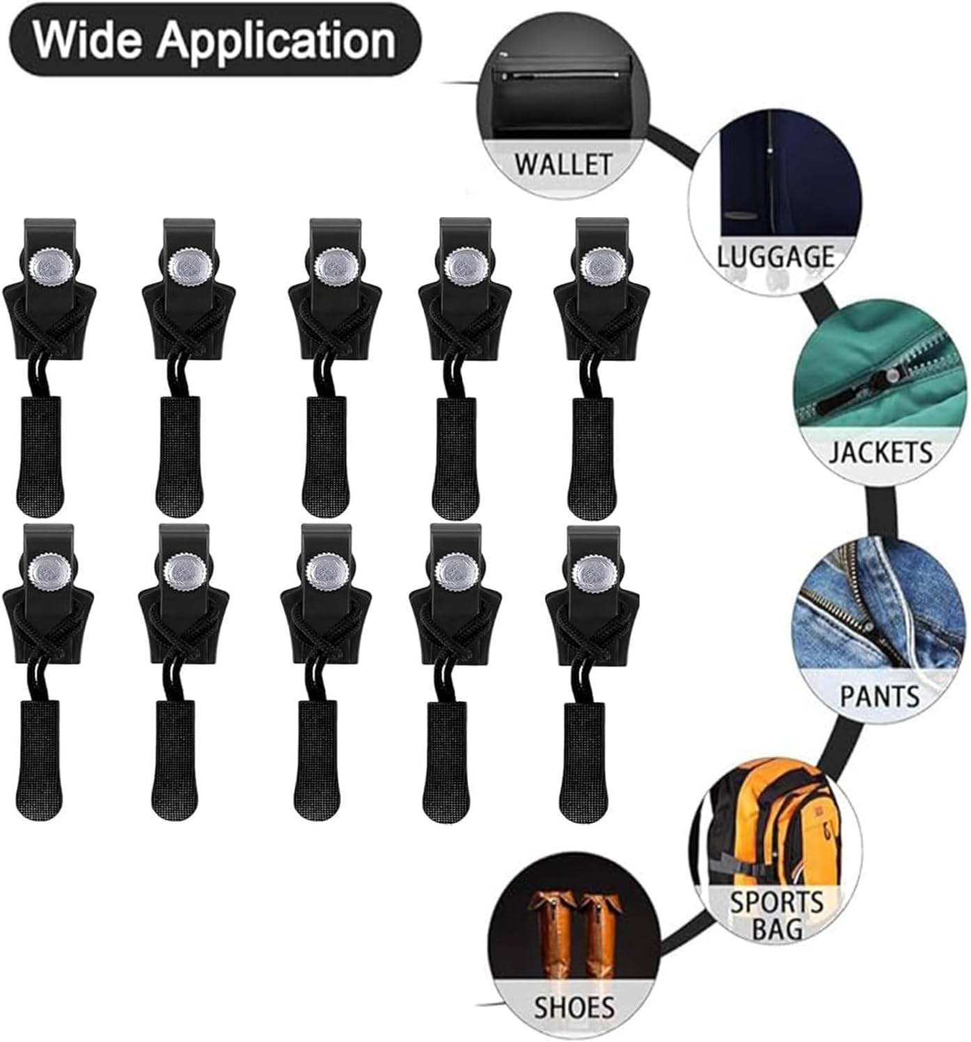 Roczential 10 Pcs Small Fix Zipper Repair Kit, Zip Slider Repair Instant Kit, Instant Zipper Plier, Zipper Fix Kit, Easy Install, for Repairer Zipper Maintenance Tool for Backpacks Clothes Suitcases (Black, Large Size) image number 6