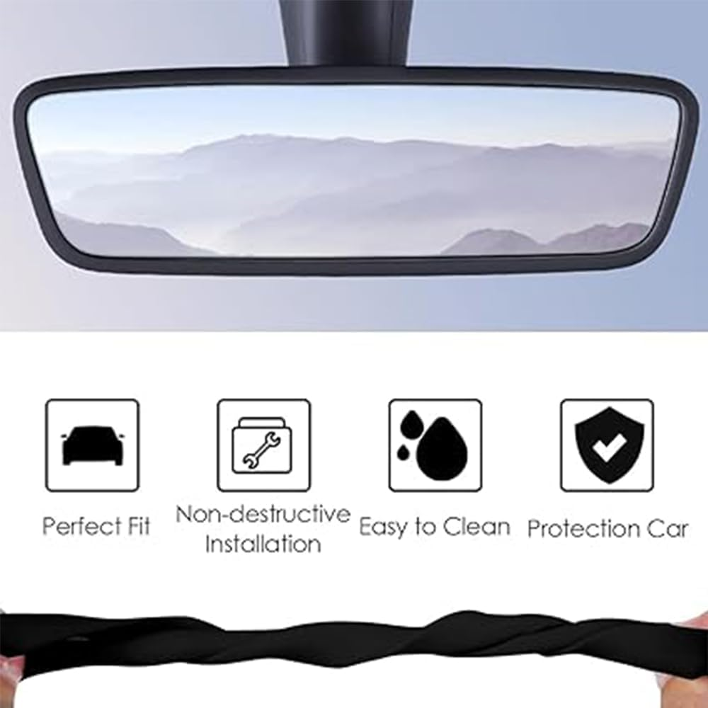 3 Pcs Center Console Screen Edge and Rearview Mirror Silicone Frame,For Tesla Model 3 Model Y (2019-2024), with Ultra-Thin Charge Mat,(Black) image number 2