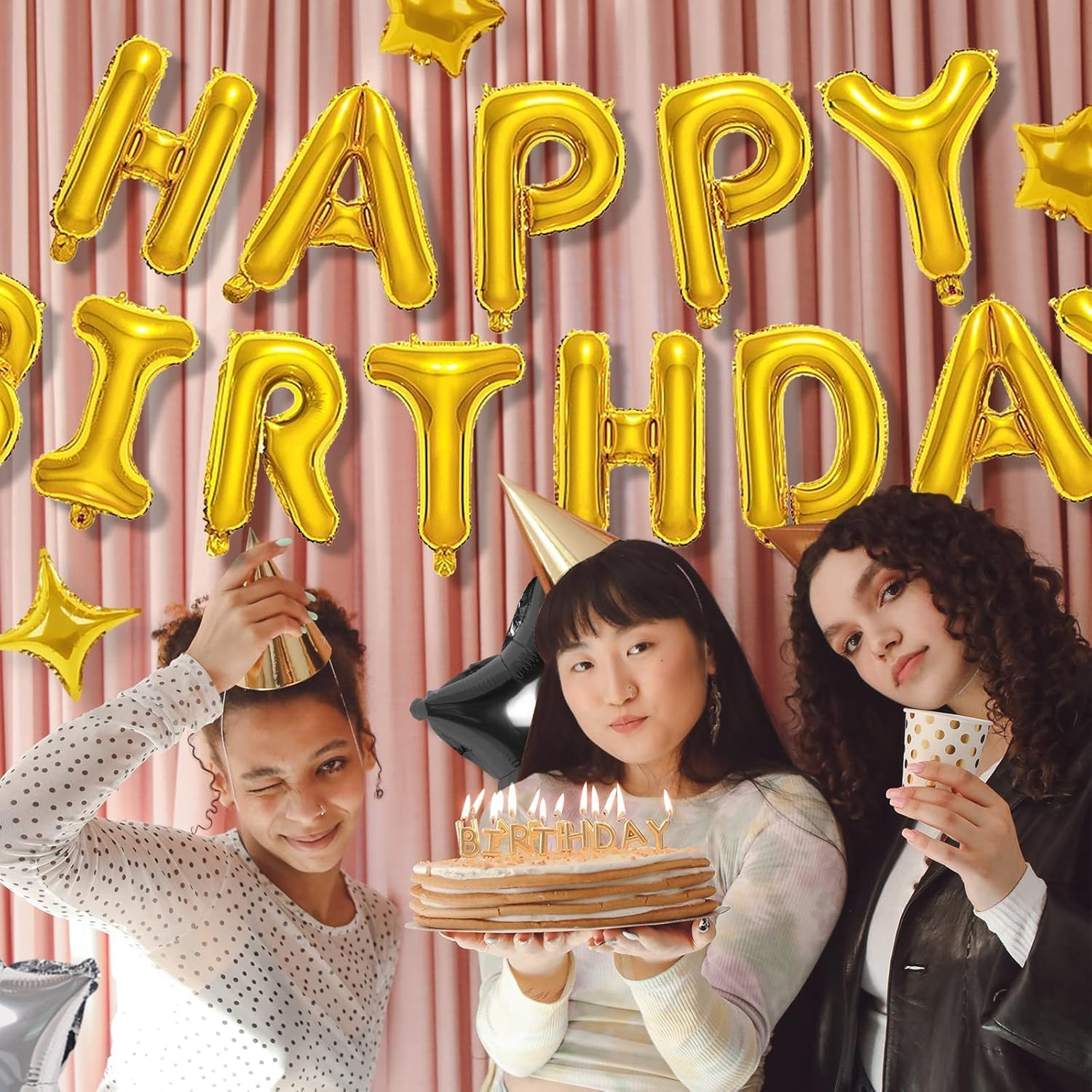 Happy Birthday Balloons Banner, 16 Inch 3D Mylar Foil Letter Birthday Balloons with 12Pcs Star Balloons Birthday Party Decorations for Kids Boys Men Adults Birthday Party Supplies image number 2