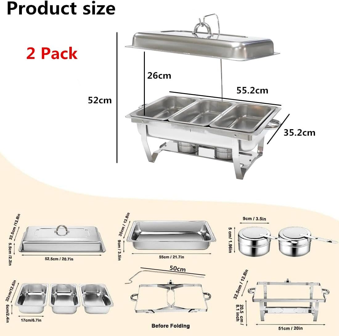 2PACK 11L Chafing Dish Buffet Food Warmer Pan Set with Cover Stand, Stainless Steel Catering Chafer Warmer Set with Trays, Lid, Fuel Holder, for Kitchen Party Banquet Dining (3X3L Food Pan)