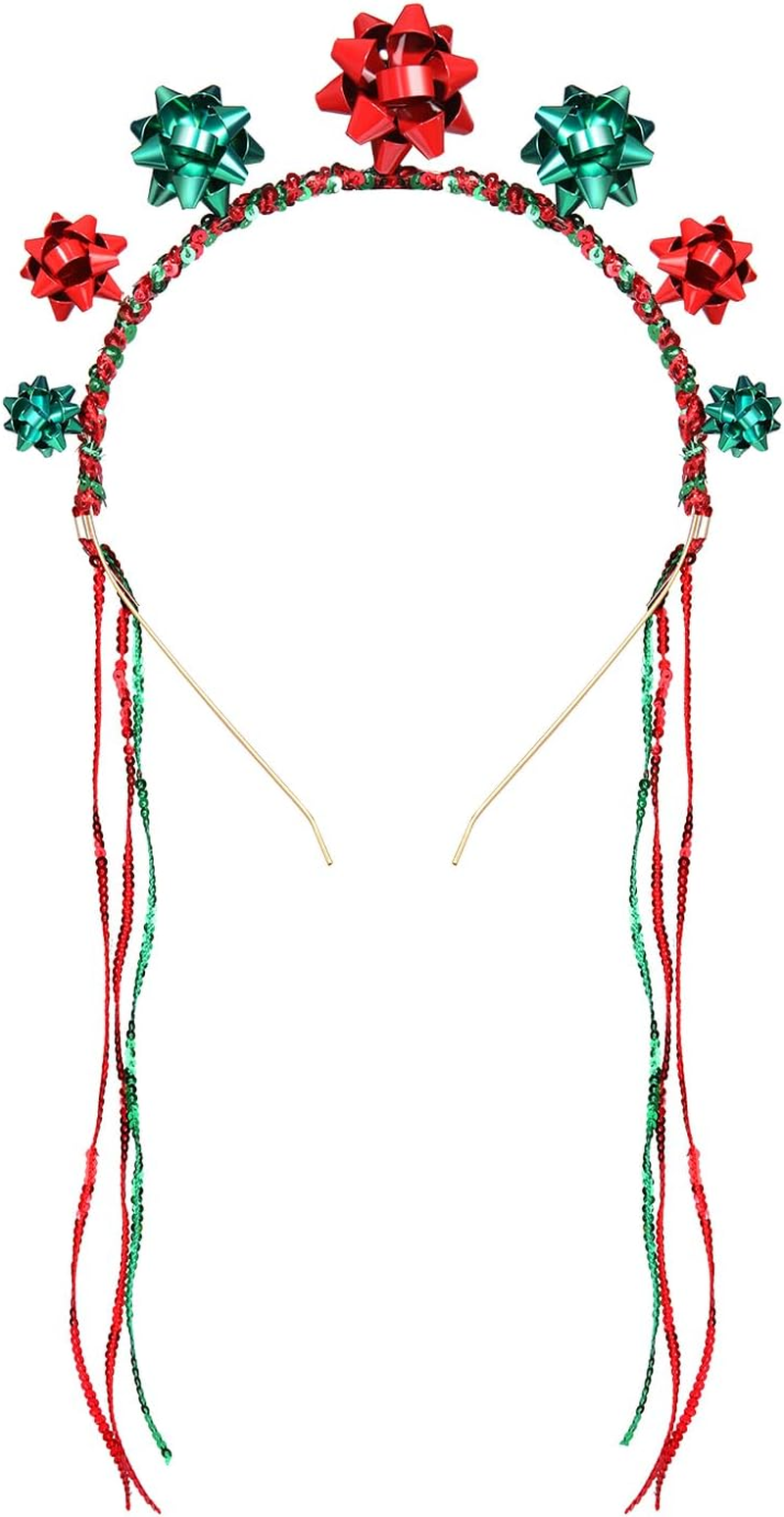 MOLOCH Christmas Headband Christmas Bow Hairband Red Green Tassel Headband Carnival Xmas Costume Holiday Hair Accessory Gifts