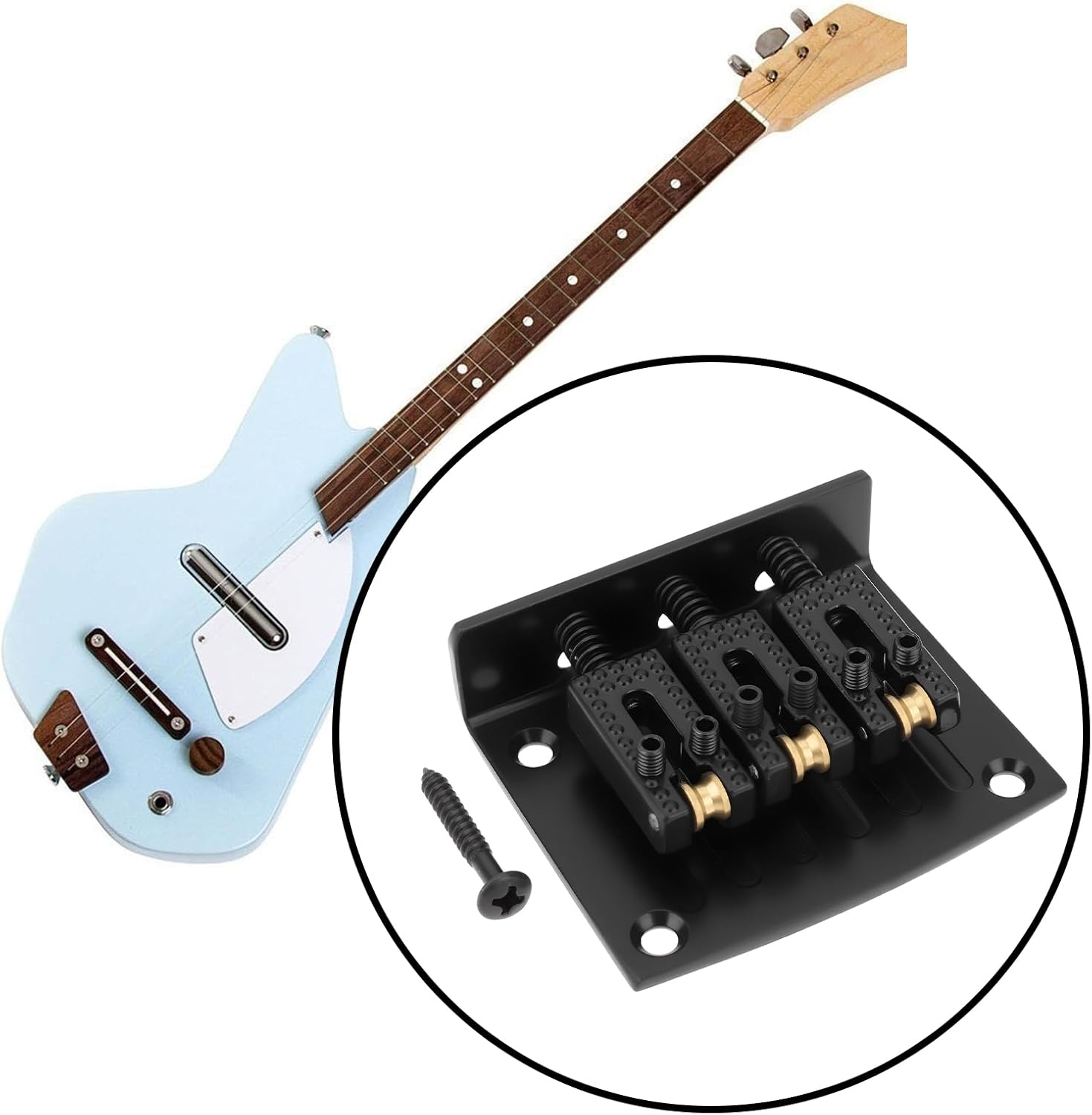 VGOL Black 3-String Electric Guitar Bridge with 1 Wrench and 4 Screws - Silver image number 3