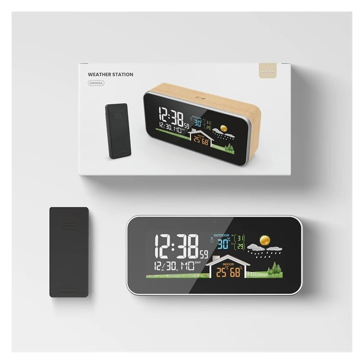 VA Color Screen Weather Station Digital Indoor Desk Thermometer Hygrometer Alarm Clock Wireless Sensor Brightness Adjust image number 1