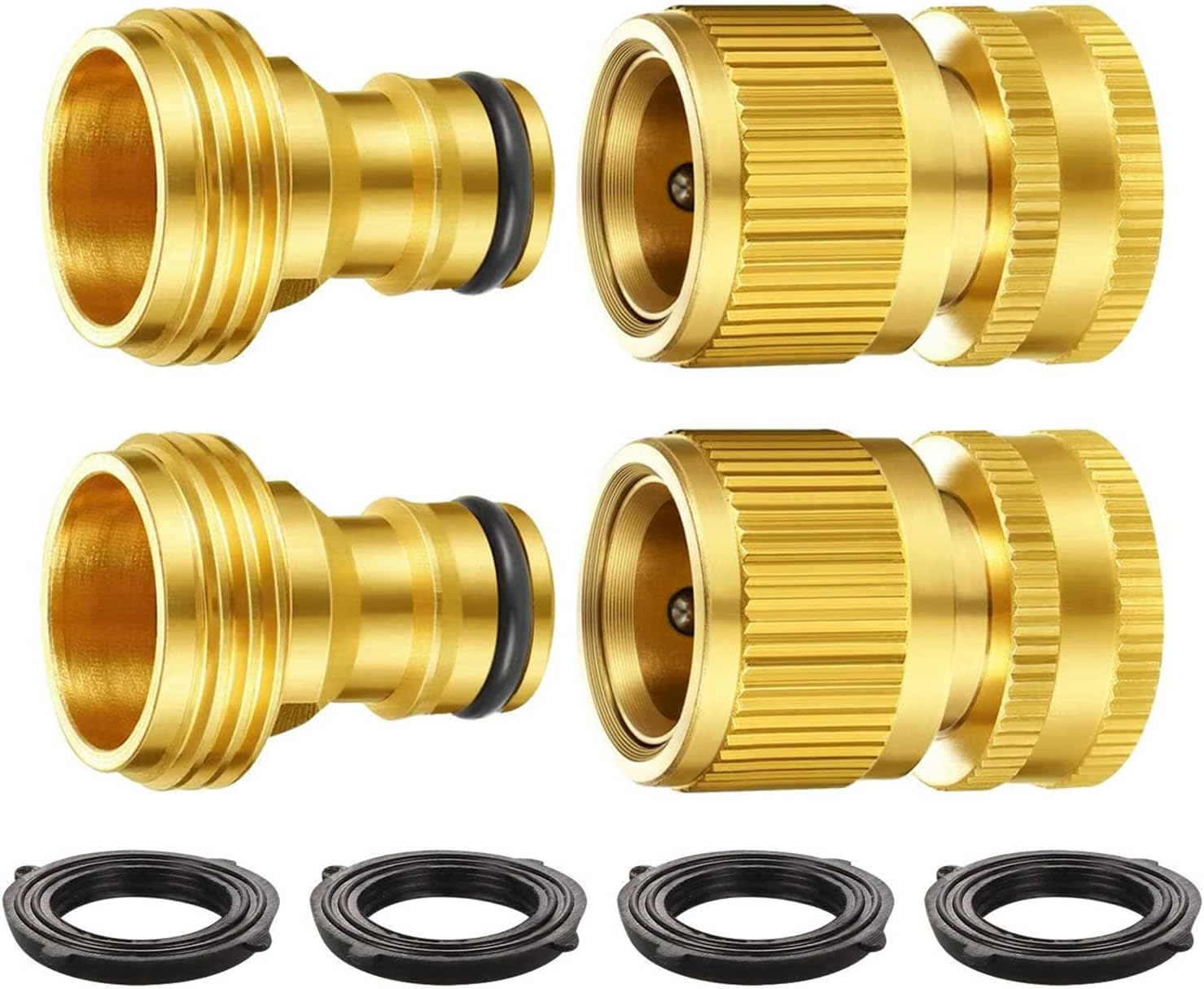 Garden Hose Fitting, 2 Set Thread Easy Connector Fittings, 3/4 Inch GHT Water Hose Connectors for Any Standard Garden Hose, Faucets, Hose Bibs and Watering Devices(Yellow)