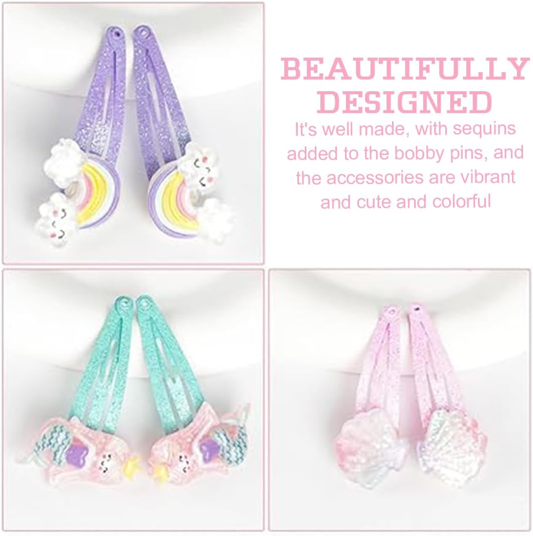 MEXRUMI Pack of 12 Mermaid Rainbow Flowers Hair Accessories, Children'S Multicoloured Hair Clips Girls Glitter, Cute Hair Clip Small for Birthday Party Gift image number 5