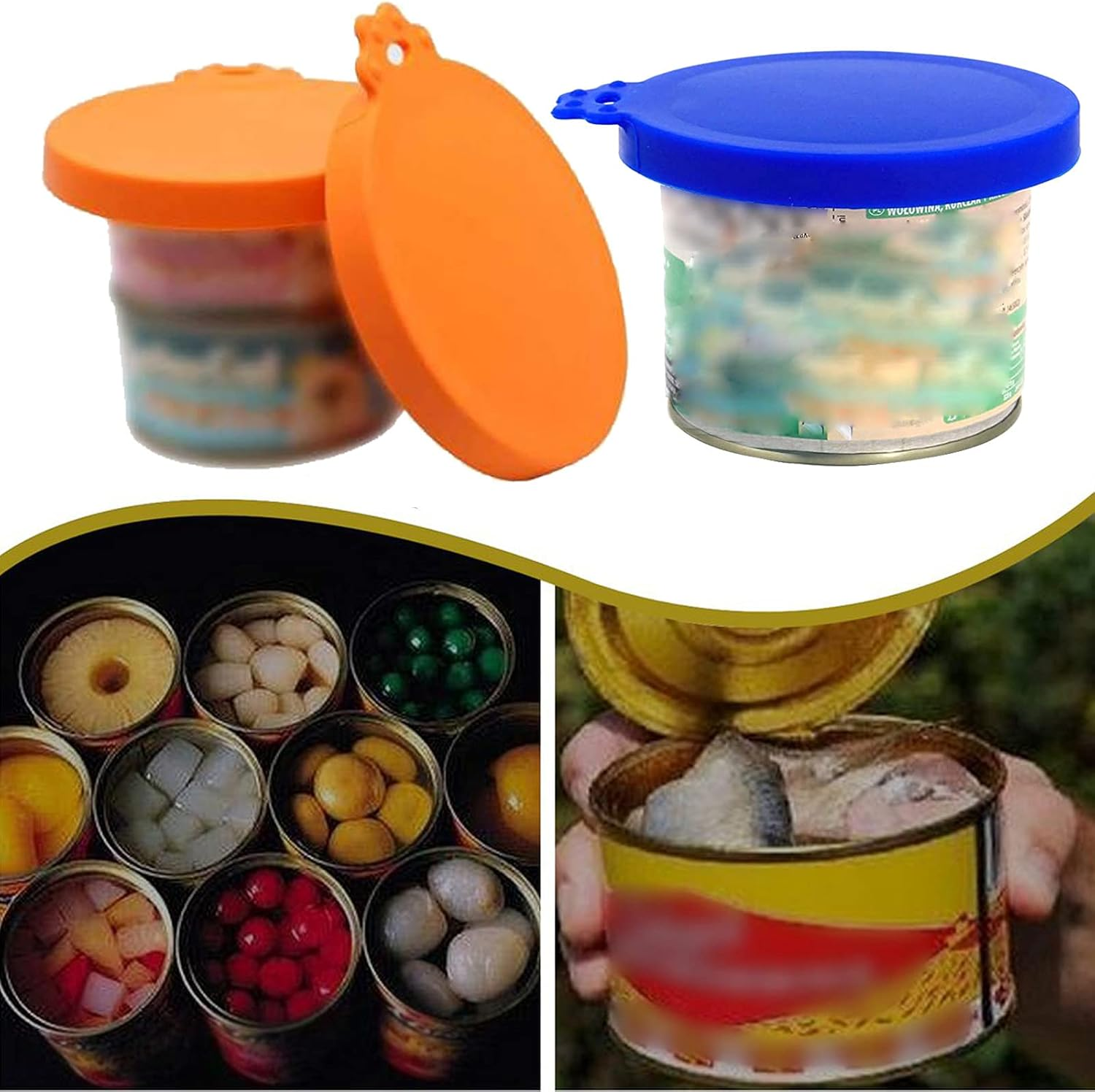 WOHENI Pet Food Lids, Silicone Can Lids and Stainless Pet Food Spoons, Universal Can Cover Fits Most Standard Size Dog and Cat Can Tops, Cat Dog Food Lids for Canned Food (4 Pack+2 Spoons) image number 1