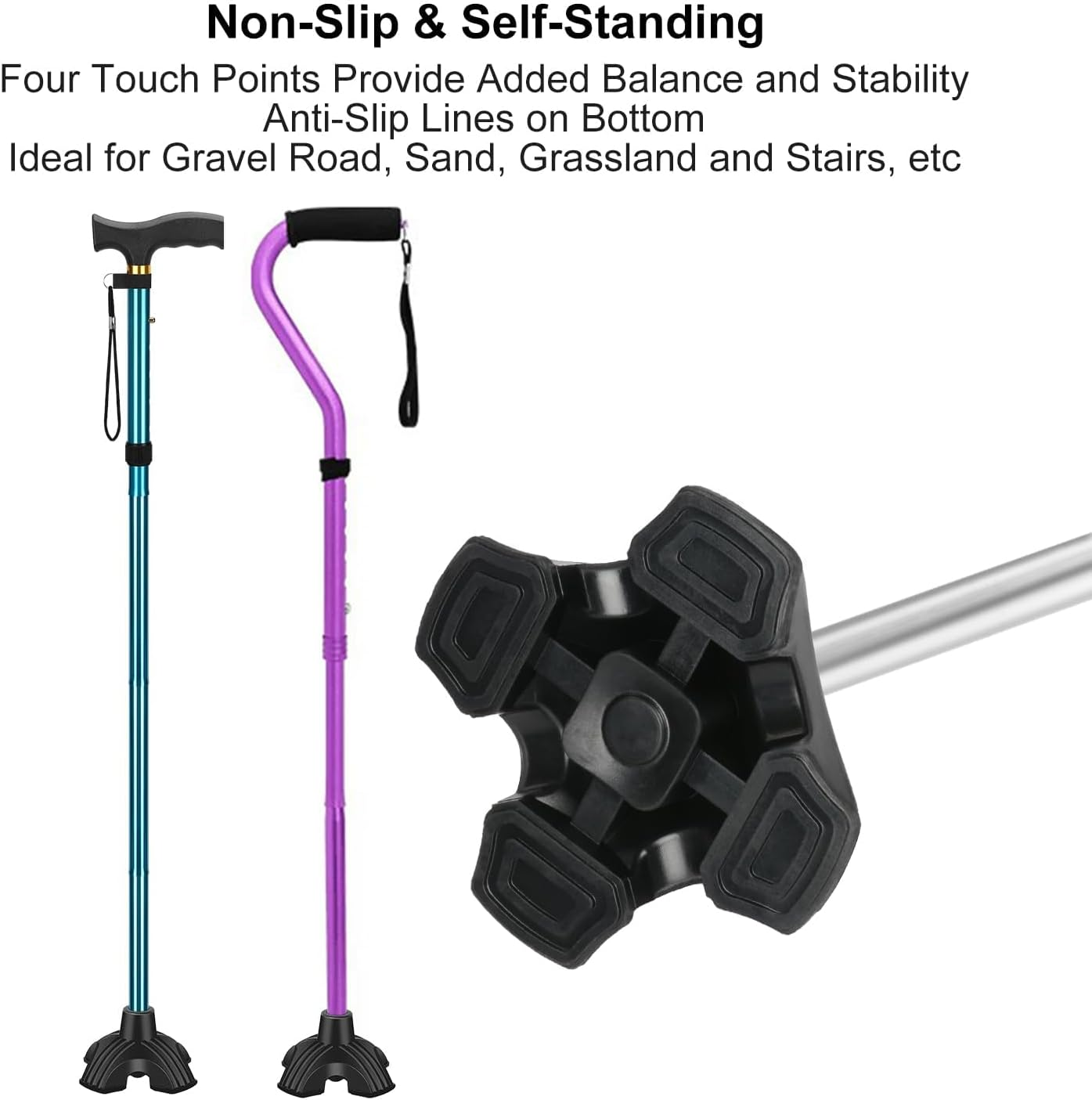 Supregear Cane Tip - Self Standing Heavy Duty Rubber Replacement for Walking Cane 19 Mm-Stable 4 Point Non-Slip Cane Tip for Folding Cane Walking Stick or Offset Quad Pod or Tripod Canes, Black image number 5