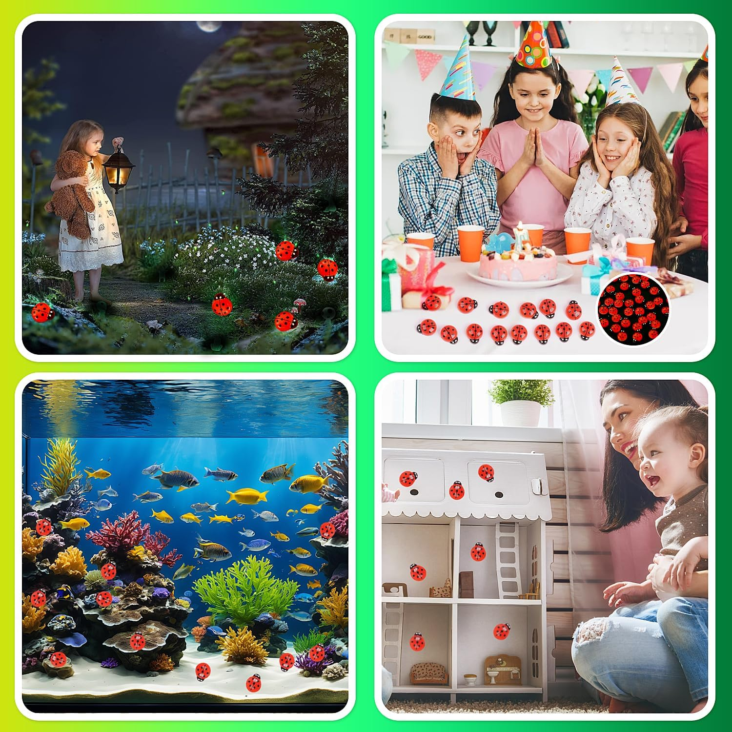 KIMOBER 100PCS Mini Luminous Ladybug Miniature Figurines,Glow in Dark Resin Animals Ladybug Figures for Fairy Garden Micro Landscape Decor Cake Topper image number 6