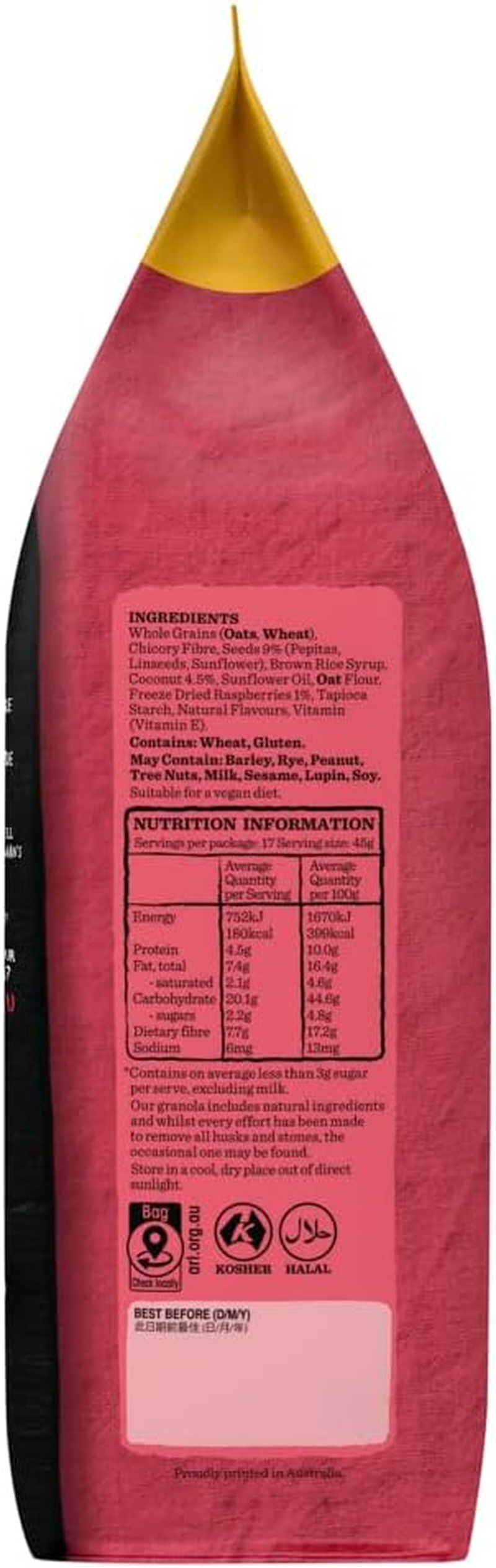 Carman'S Low Sugar Raspberry and Coconut Granola 800G