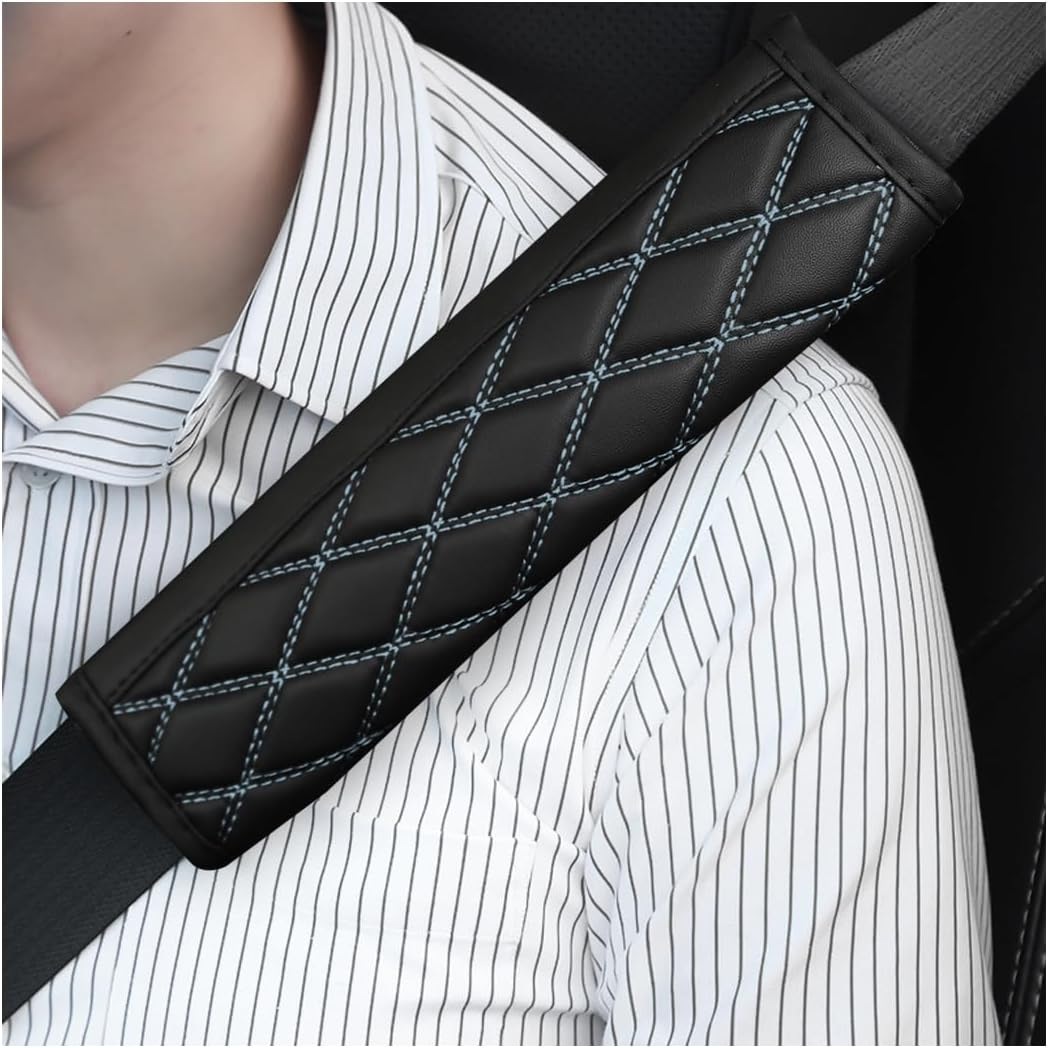 Car Seat Belt Pads, 2PCS Leather Seatbelt Covers Protect Your Neck and Shoulder & More Comfortable Driving, Harness Pad for All Cars and Backpack Strap, Car Interior Accessories (Black/Gray)