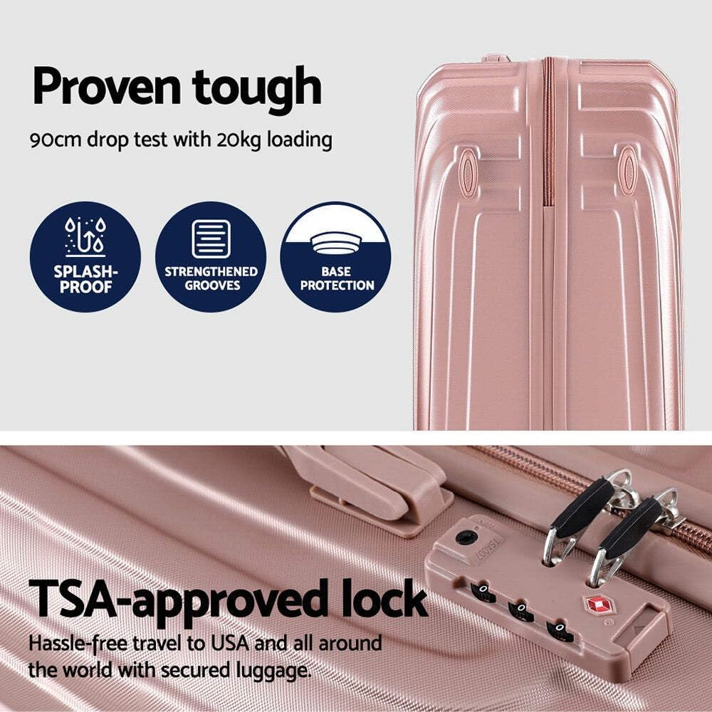 Wanderlite Luggage Set 3Pcs Pink Suitcase Hand Luggages Travel Hard Case Hardside Shell, Lightweight Trolley Carry on Bag Rolling, Small Medium and Large TSA Lock - Black image number 5
