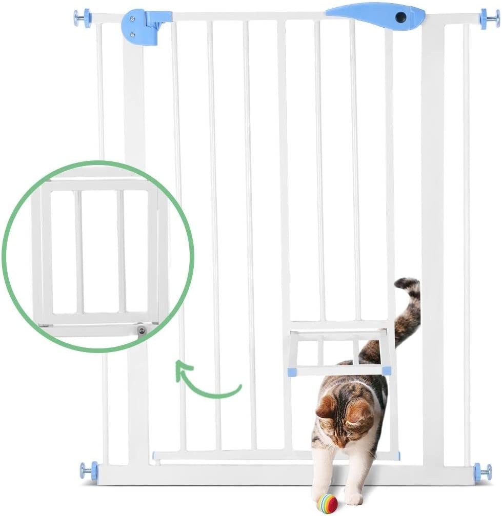 100Cm Tall Pet Safety Gate Dog Safe Fence Puppy Baby Security Stair Barrier, W/Cat Door, Adjustable Length 80-90Cm,White image number 5