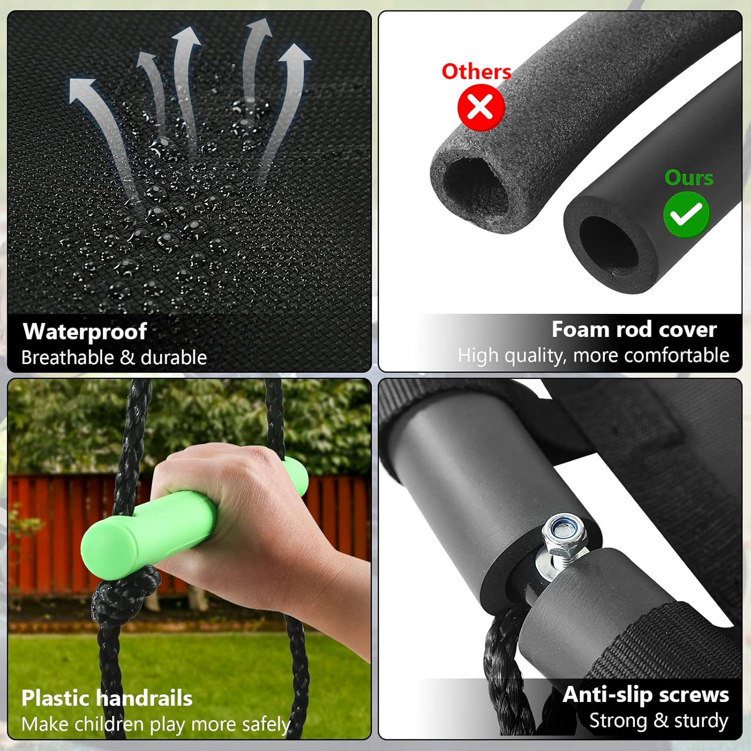 Black Hanging Tree Swing with Detachable Frame,Pp Mat,Adjustable Multi-Strand Ropes,Safe and Durable Saucer Swing for Yard Garden Playground Park (40 Inch Diameter, Black with Extra Strap) image number 5