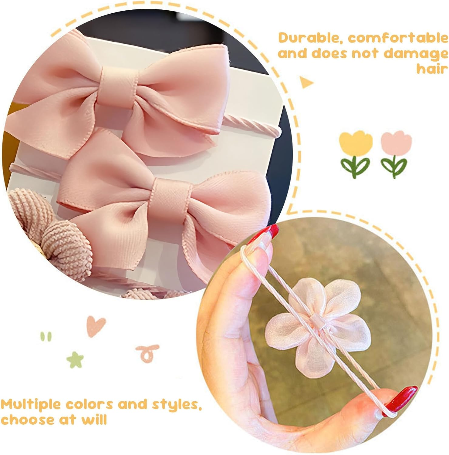 Azureray Pack of 10 Cute Hair Bobbles Girls Pink Bow Flower Design, Cute Baby Hair Scrunchies & Hair Accessories Children'S Set image number 4