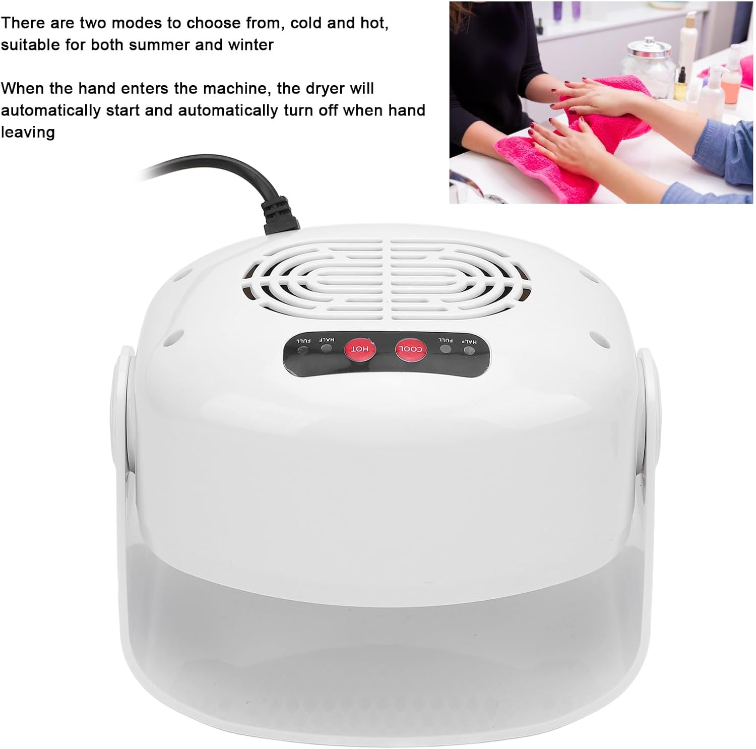 Air Nail Dryer Nail Drying Fan with Hot Cool Wind Professional Air Nail Dryer Air Nail Fan Hair Dryer Portable for Normal Nail Polish Salon image number 6