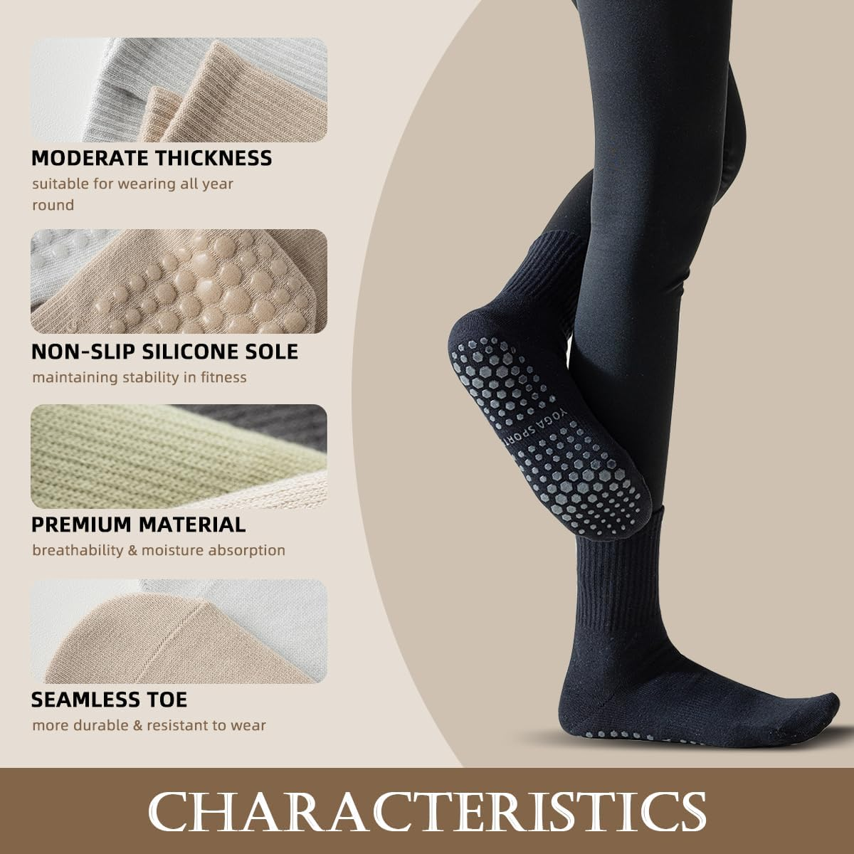 ZANZER Pilates Yoga Socks with Grips for Women,Non-Slip Reformer Yoga Pilates Grip Socks for Sport,Hospital,Ballet,Barre,Dance,Barefoot - 4 * White image number 6