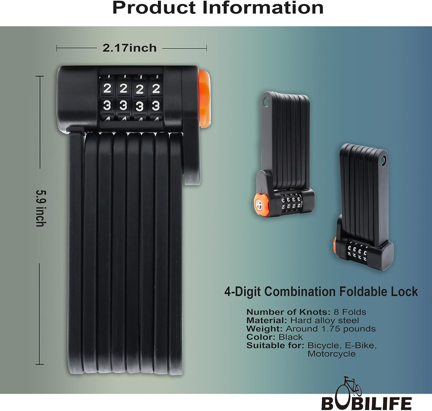 Foldable Bike Lock with Mount Bracket, 4-Digit Combination anti Theft Heavy Duty Alloy Steel Anti-Scratch Bicycle Lock, Waterproof Anti-Rust Folding Bike Chain Lock for Bike Bicycle Ebike and Scooter image number 3