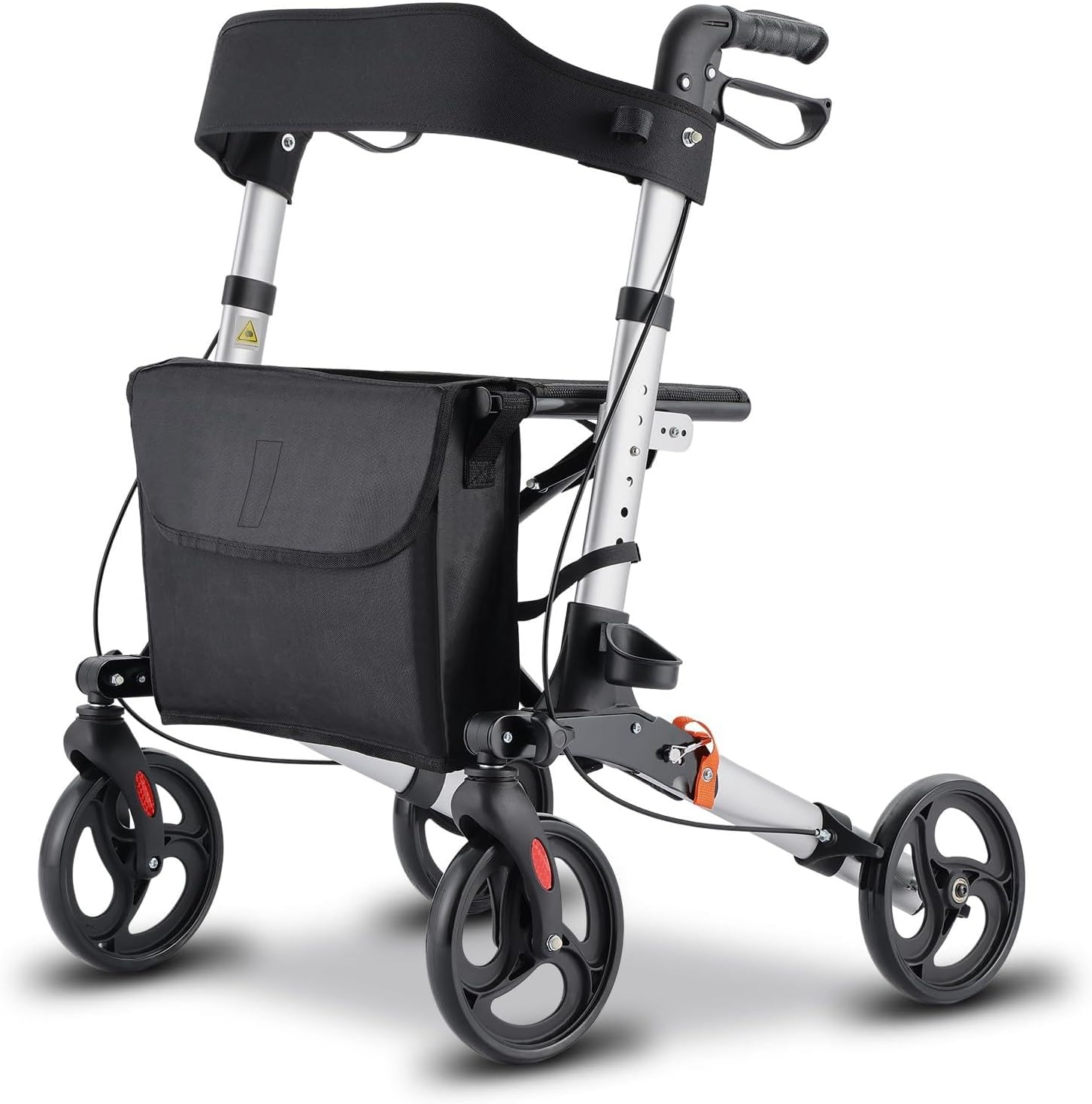 Rollator Walker, Upright Rollator Walker, Aluminum Lightweight Folding Height Adjustable Fit Elderly 4 Wheel and Removable Back Support