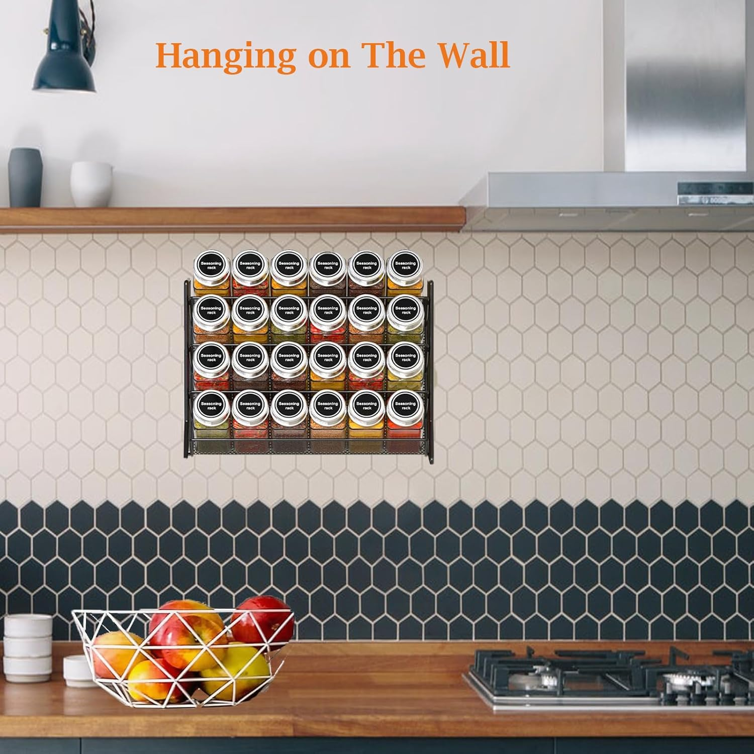 Spice Rack Organizer for Cabinet,4 Tier Spice Organization for Cabinet,Countertop,Pantry, Cupboard or Door & Wall Mount,Metal Mesh Condiment Organizer,Jars Not Included,Black image number 1