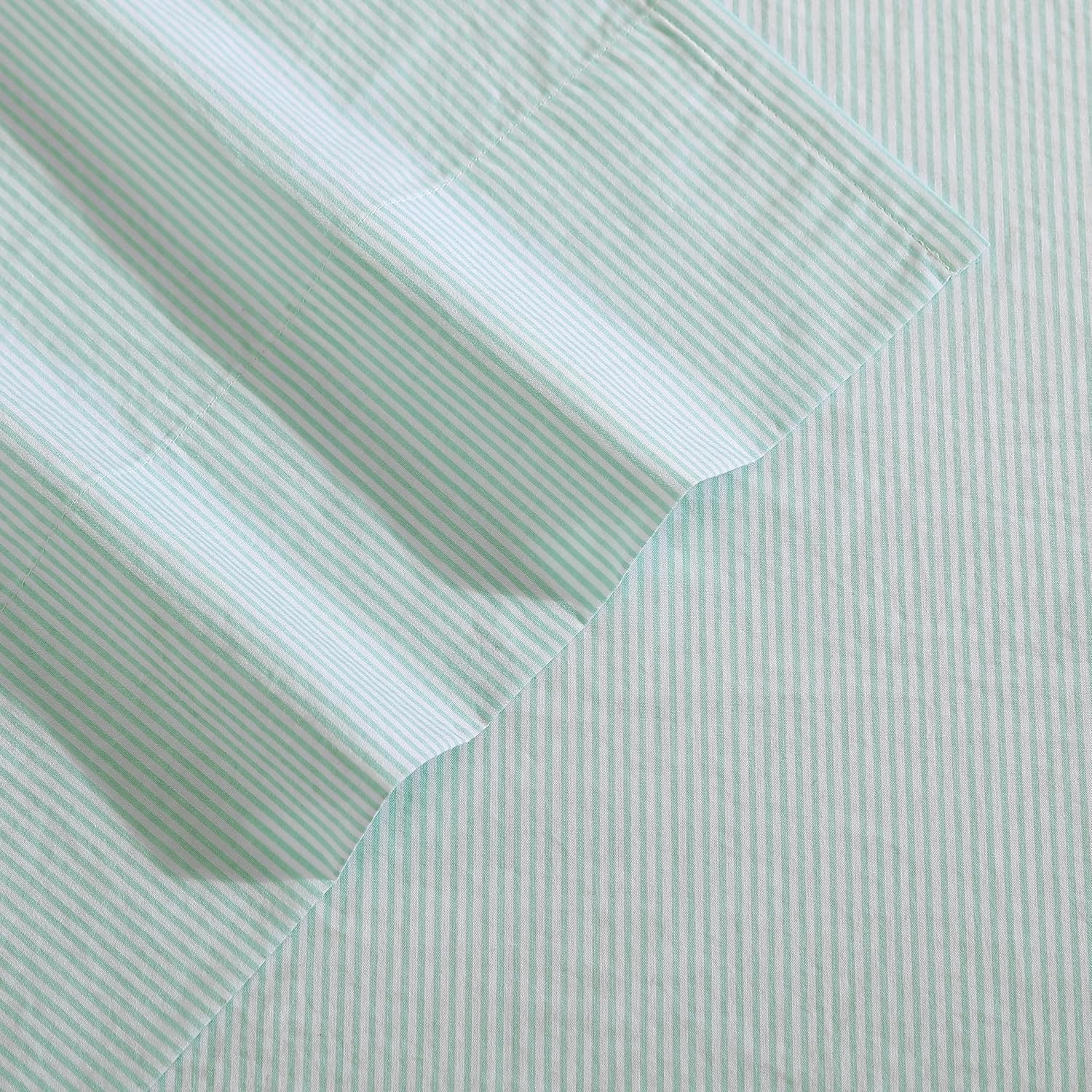 Nautica - Queen Sheet Set, Cotton Percale Bedding Set, Crisp & Cool, Lightweight & Breathable (Penny Pinstripe White, Queen)