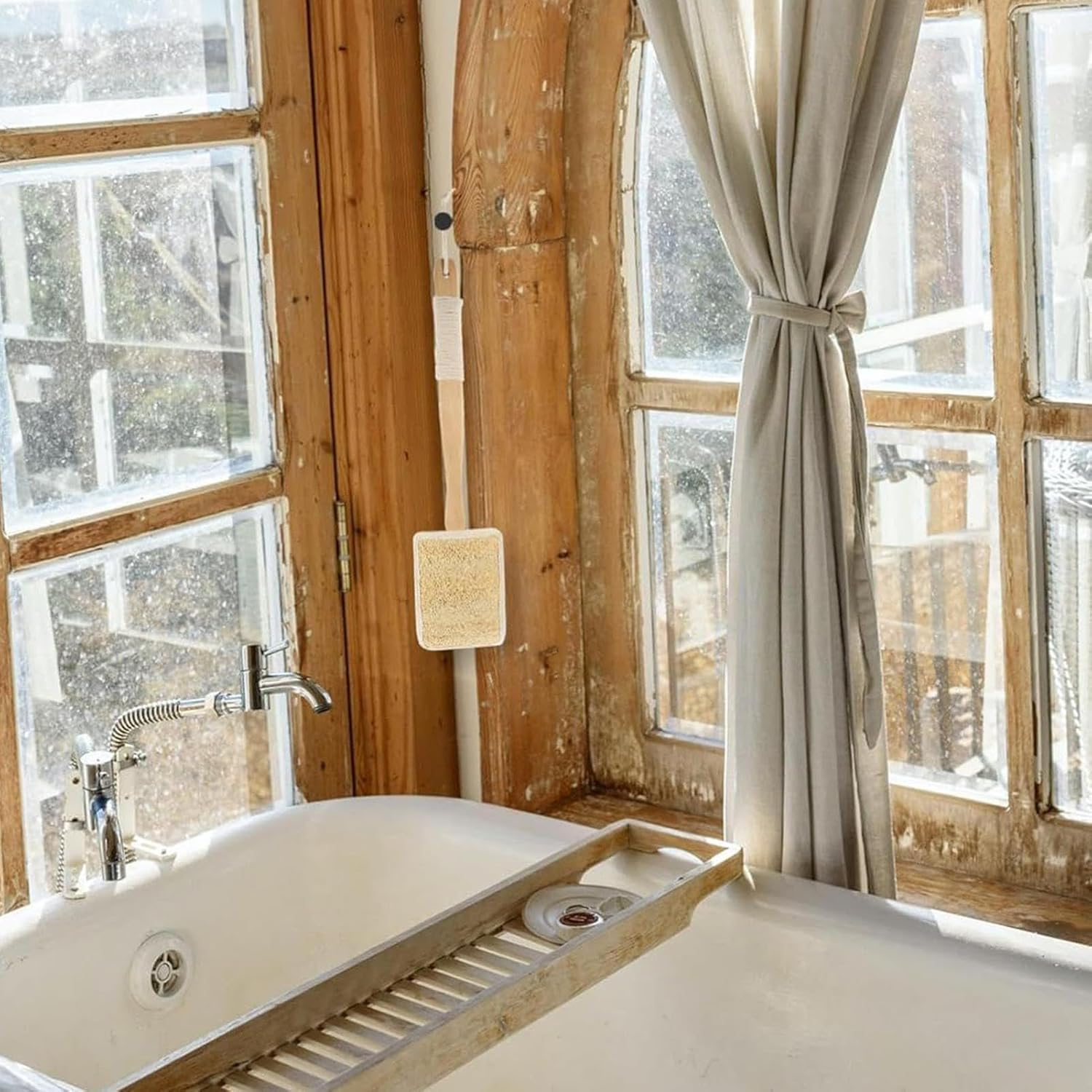 Furtryvl Loofah with Handle | Natural Loofah Bath Brush on a Stick with Luffa Sponge Pads Refills - Deep Cleaning Body Exfoliation Luffa Sponge for Father Mother Men Adults Family Friends image number 1