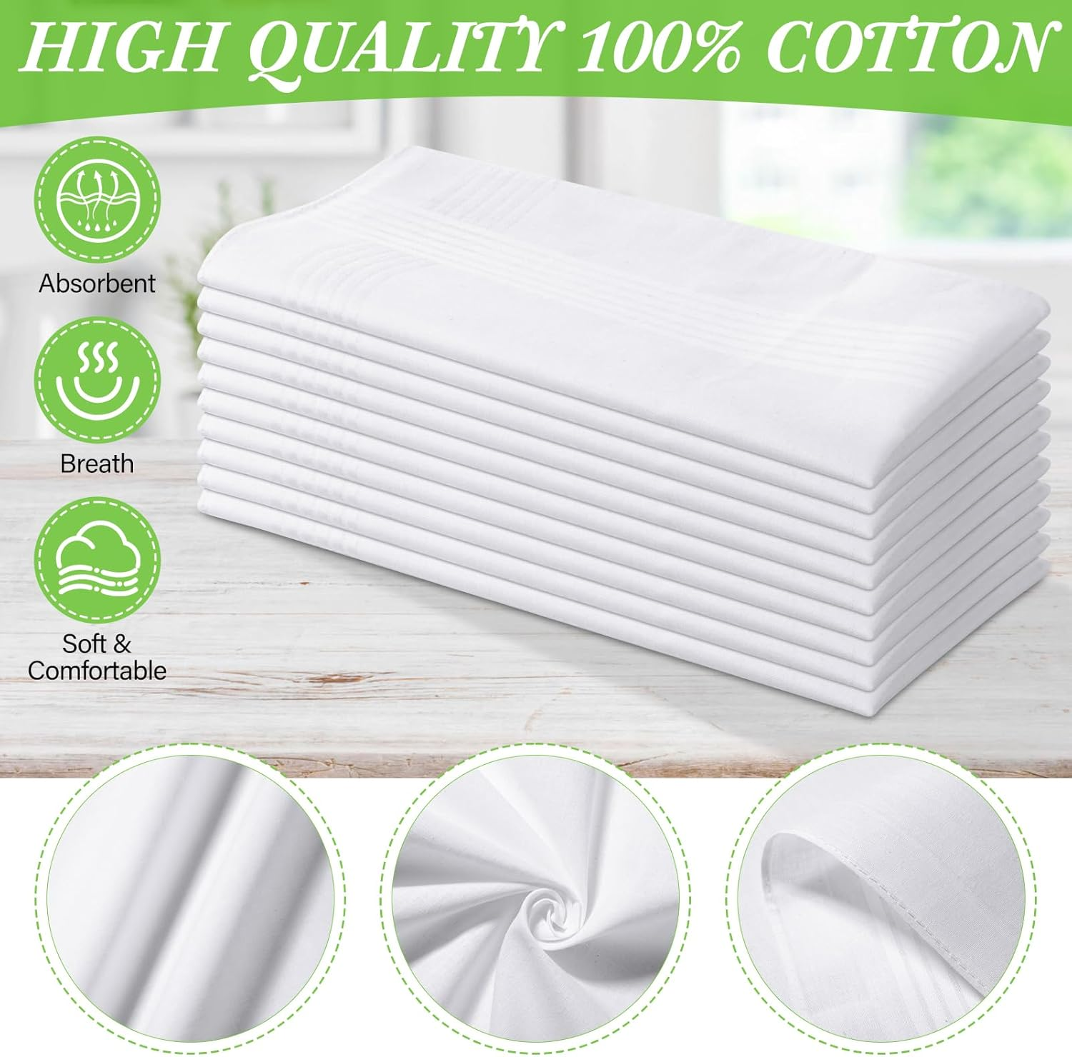 Shimeyao 60 Pcs Men'S Handkerchiefs Cotton Handkerchiefs 16 X 16 Inches Women Pure White Hankie Thick Soft Pocket Square image number 6