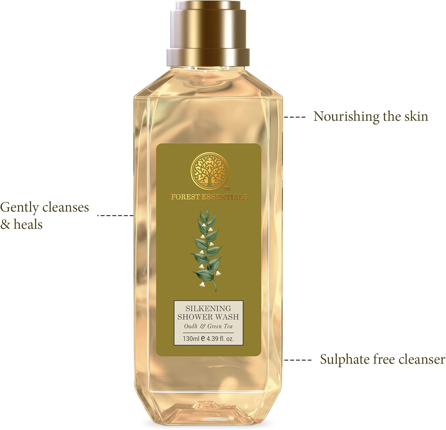 Forest Essentials Silkening Shower Wash Oudh & Green Tea 130Ml (Body Wash) image number 3