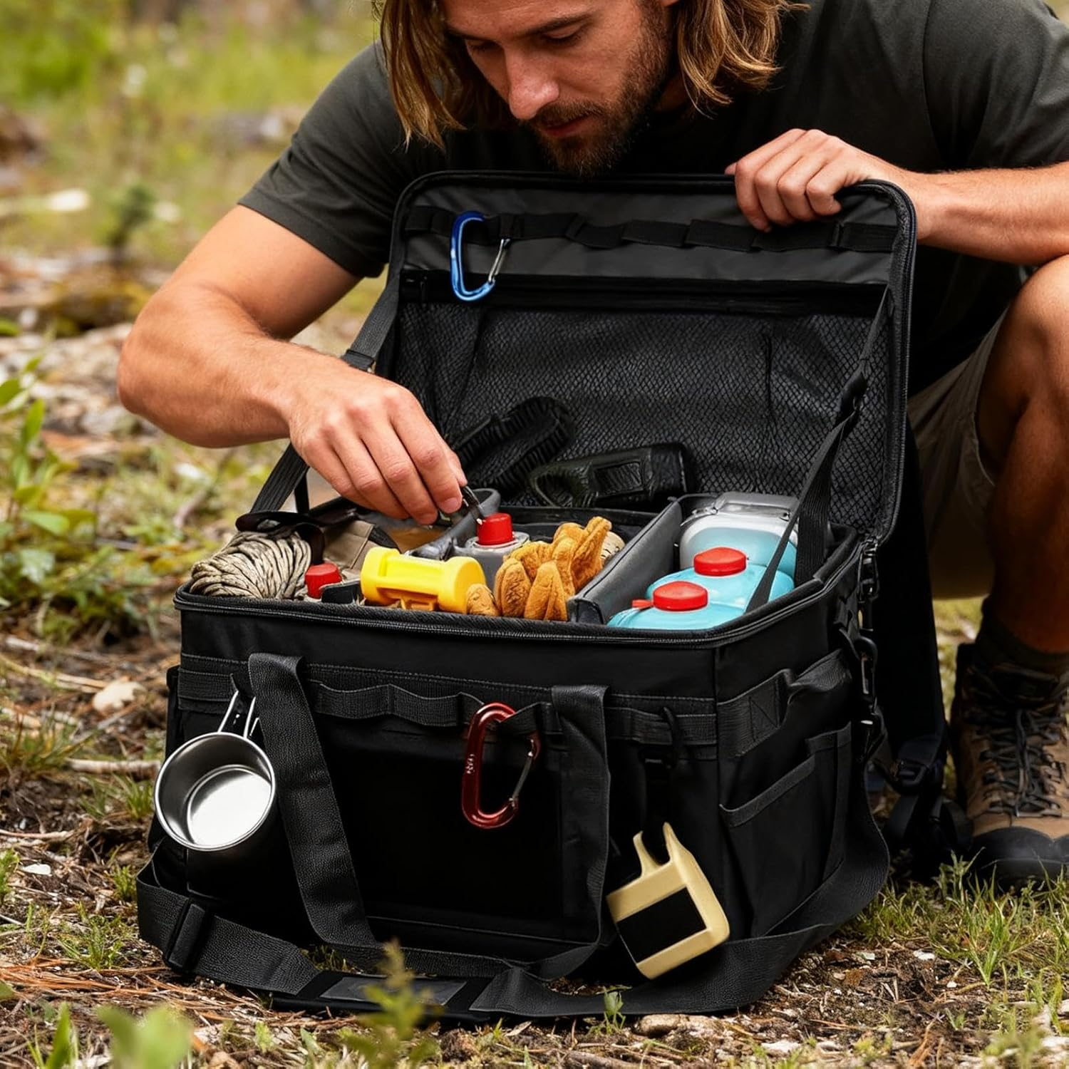 Camping Tote,30L Foldable Portable Organizer - Camp Kitchen Bag with Handles | for Kitchen, Travel, Cookware, Tool, Equipment, Stove, Tableware, Utensil, Car image number 4