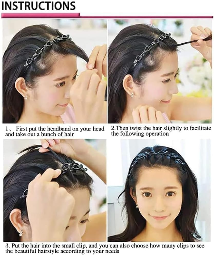 2Pcs Braided Headbands Double Layer Twist Plait Hairband,Bangs Hairstyle Twist Hairpin Headband,Double Bangs Hairstyle Hairpin Headband Korean Braided Headband,Double Layer Twist Plait Headband,Black image number 4