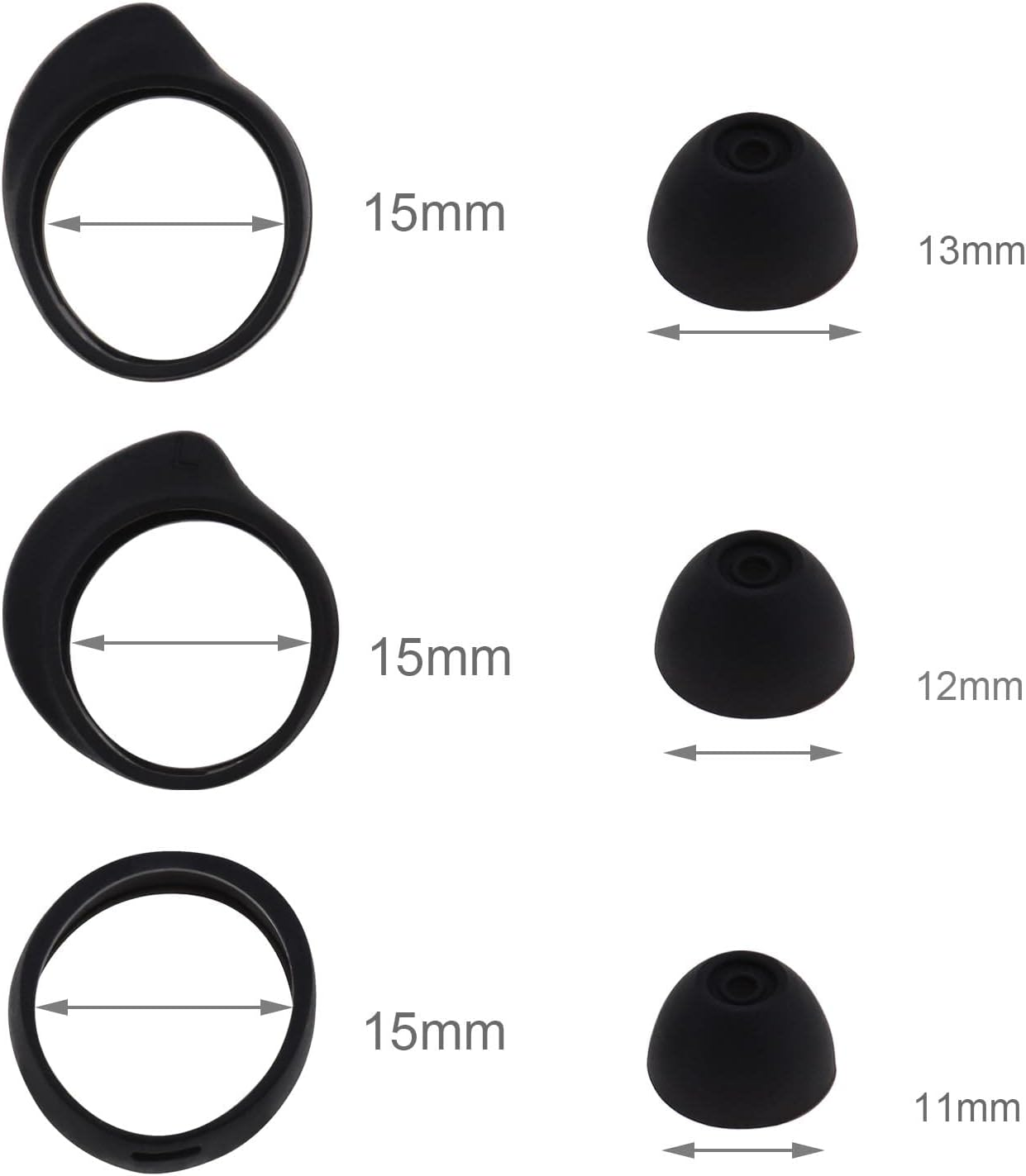 Emsea 3 Pairs Earbuds Set Compatible with Samsung Galaxy Buds SM-R170 Wireless Headphones Silicone Anti-Slip Eartips Earhooks Cover Eargels S M L 3 Sizes Black image number 6