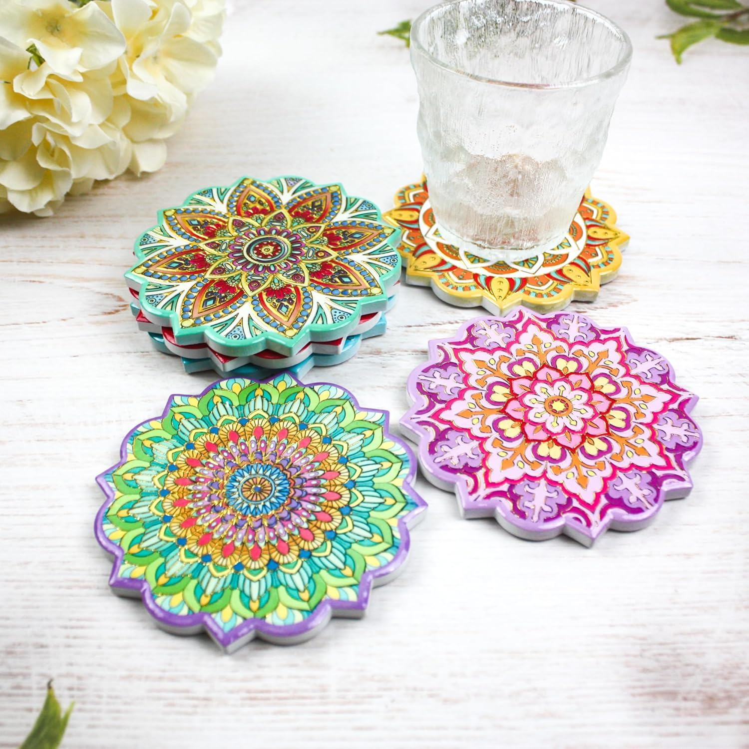 6Pcs Drink Coasters Set- Coasters for Coffee Tables, Bars, Apartments - Perfect for Mugs, Glasses, Cups, and Beer、 (Gold Hot Stamping) - Gold Hot Stamping image number 3