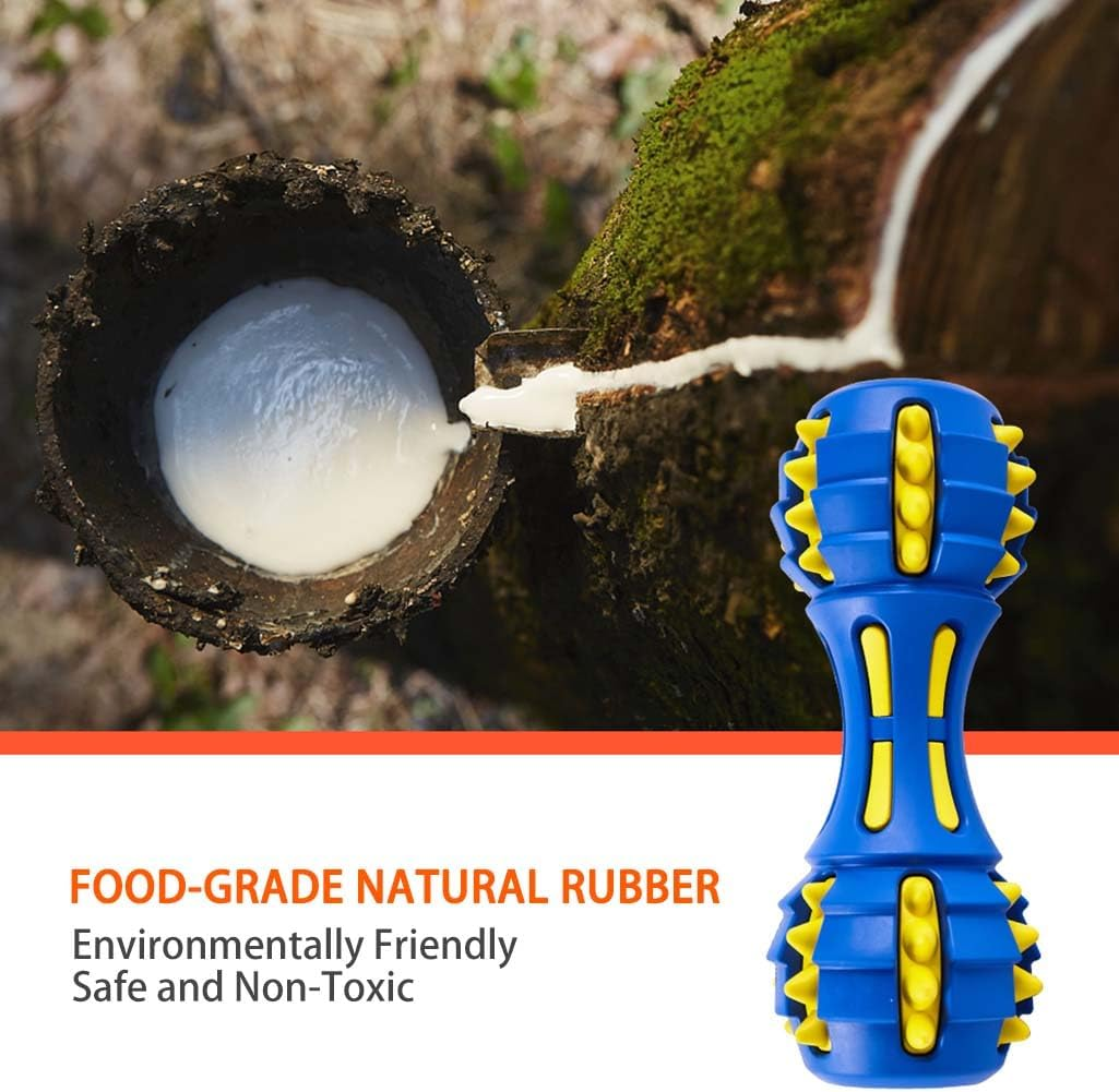 AUSCAT Dog Squeaky Chew Toys, Interactive Rubber Dog Toys for Large Medium Dogs, Dumbbell Shape, Blue and Black (Pack of 2) - Blue image number 6