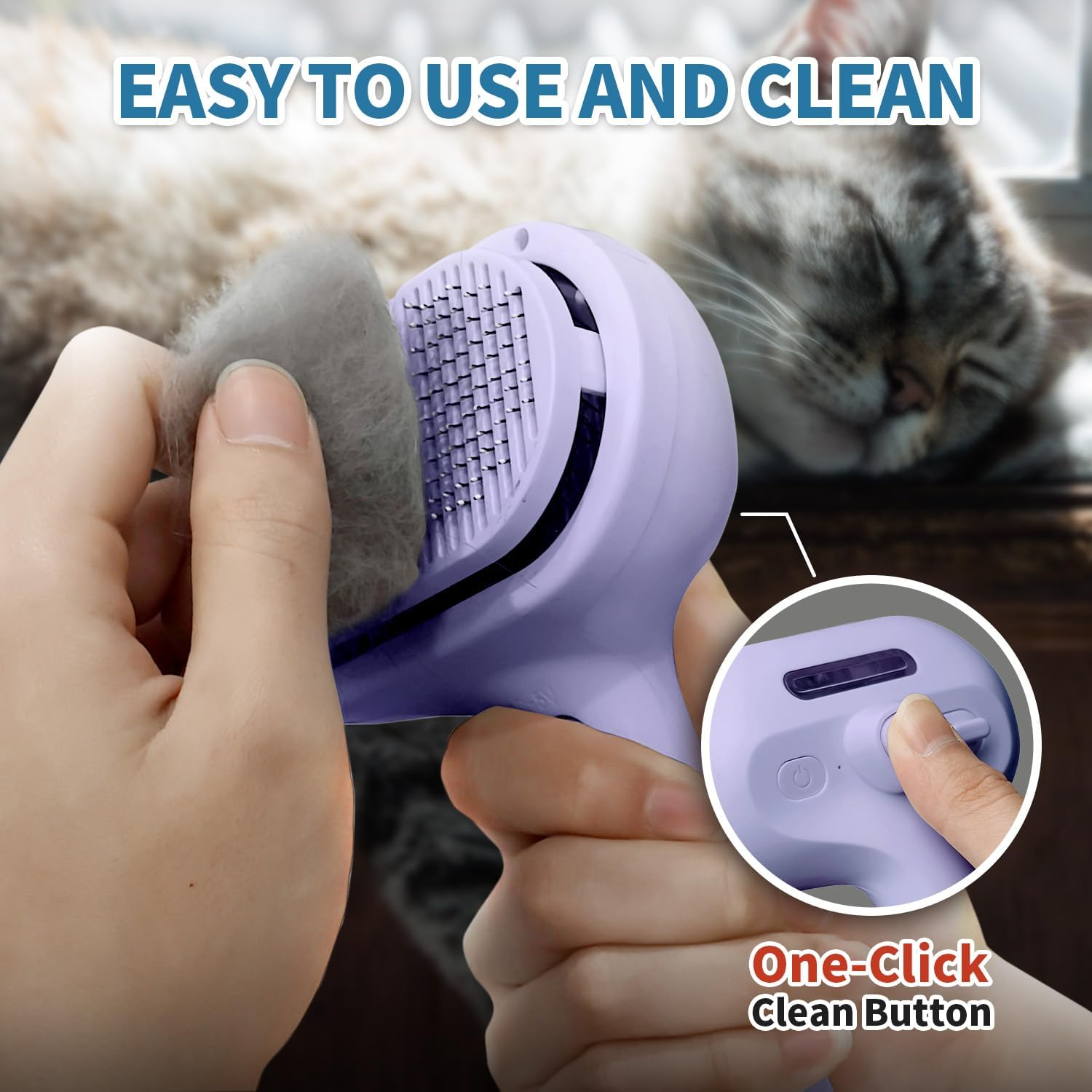 Herokitty Spray Cat Brush for Shedding, Steamy Cats Brush Remove Static Flying Hair Self Cleaning Dogs Brush for Long and Short Hair Pets Grooming Brush Remove Tangled and Loose Hair (Purple) image number 1